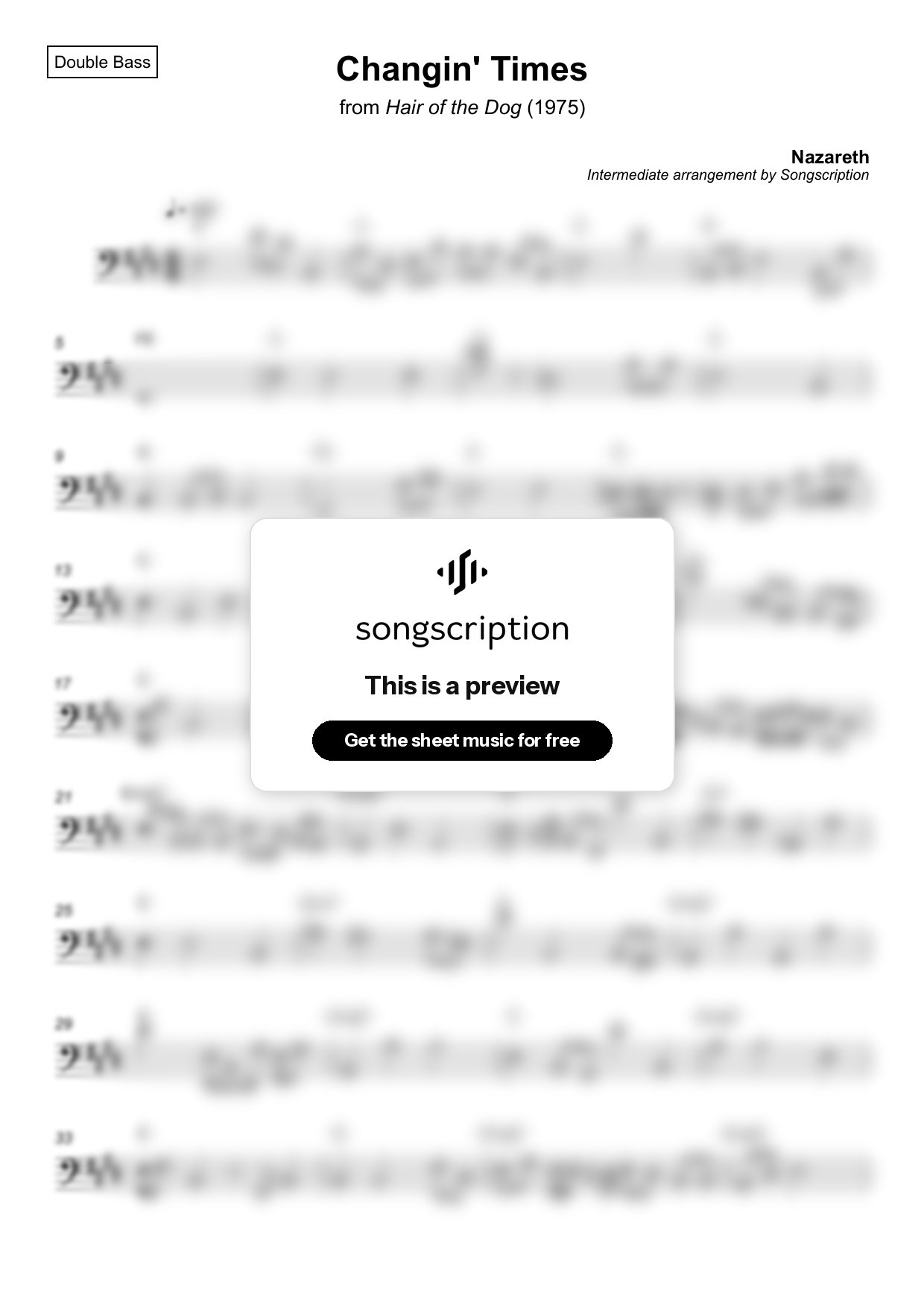 Intermediate Double Bass Sheet Music for "Changin' Times" by Nazareth
