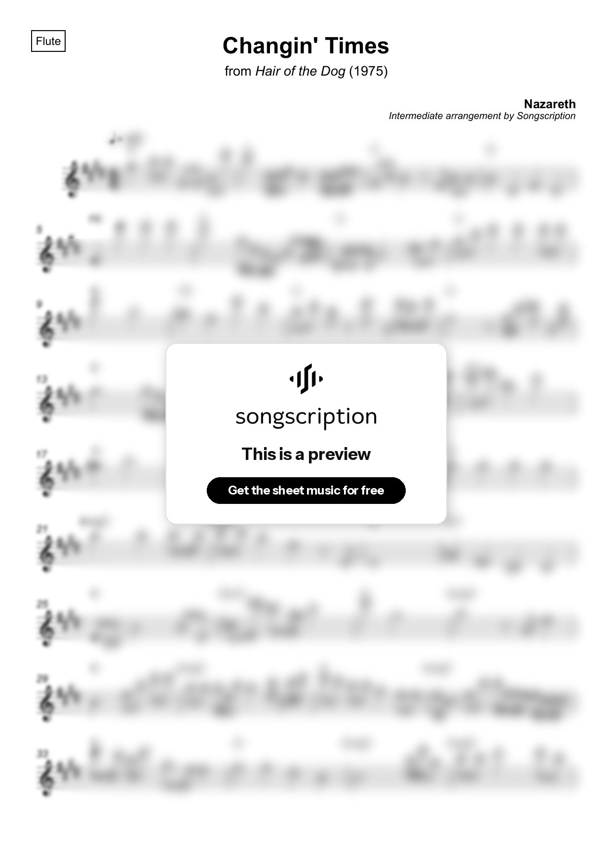Intermediate Flute Sheet Music for "Changin' Times" by Nazareth