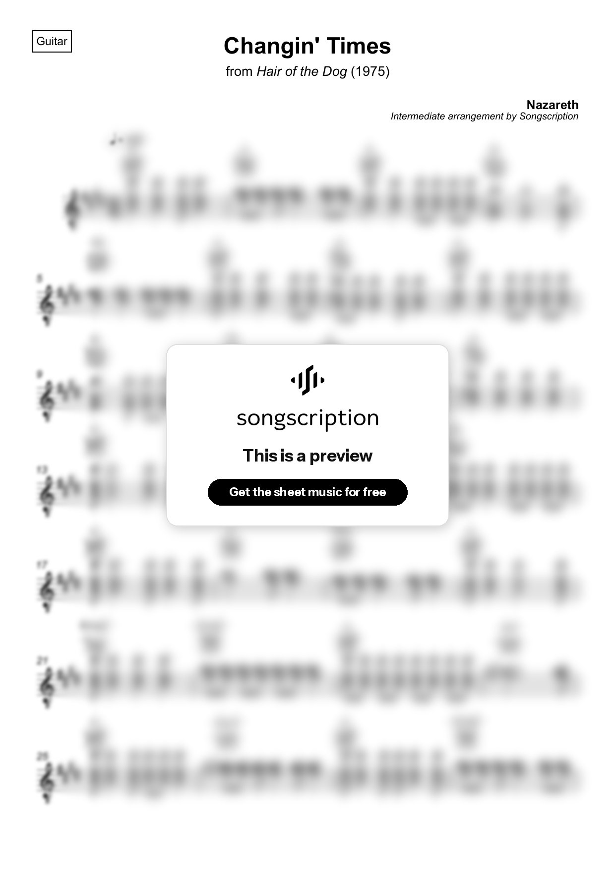 Intermediate Acoustic Guitar Sheet Music for "Changin' Times" by Nazareth