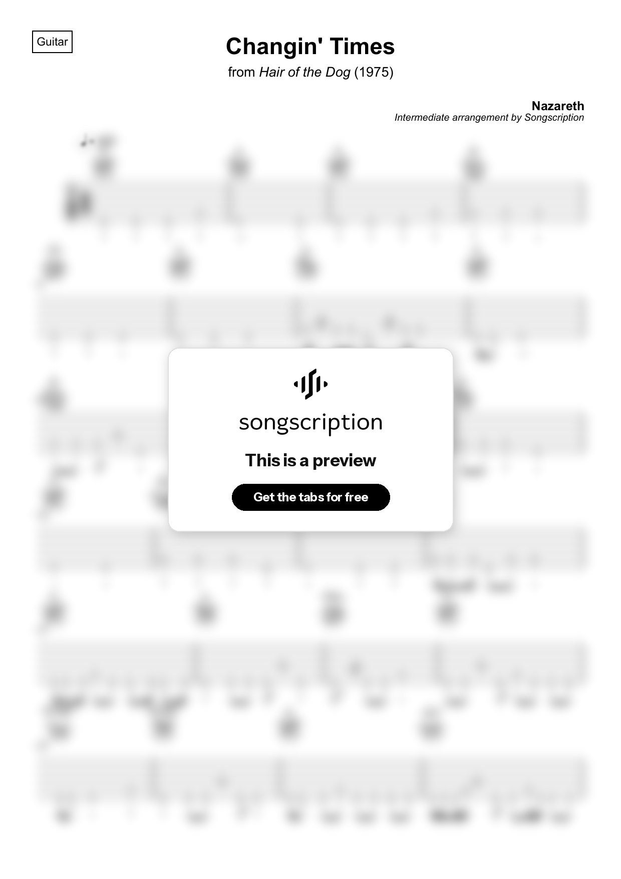Intermediate Acoustic Guitar Tabs for "Changin' Times" by Nazareth