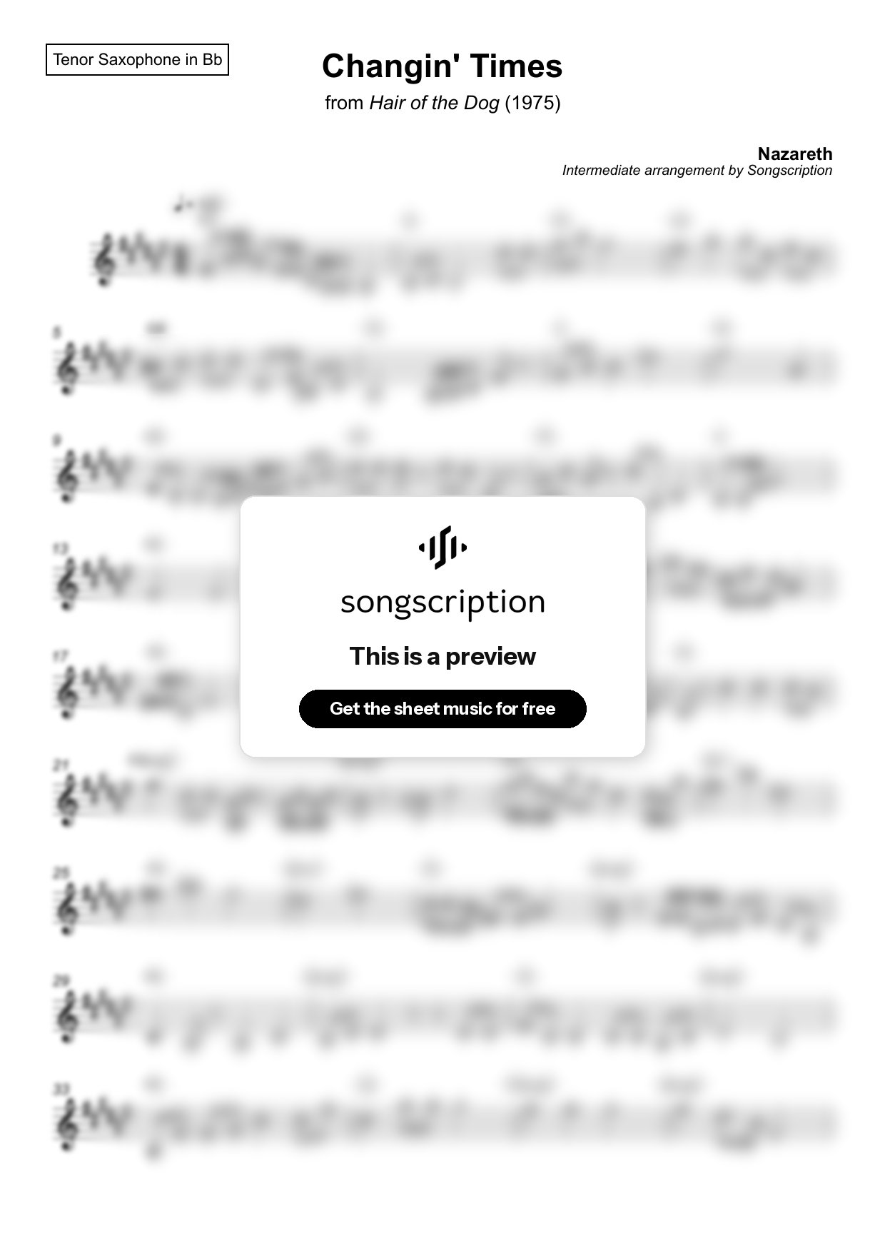 Intermediate Tenor Sax Sheet Music for "Changin' Times" by Nazareth