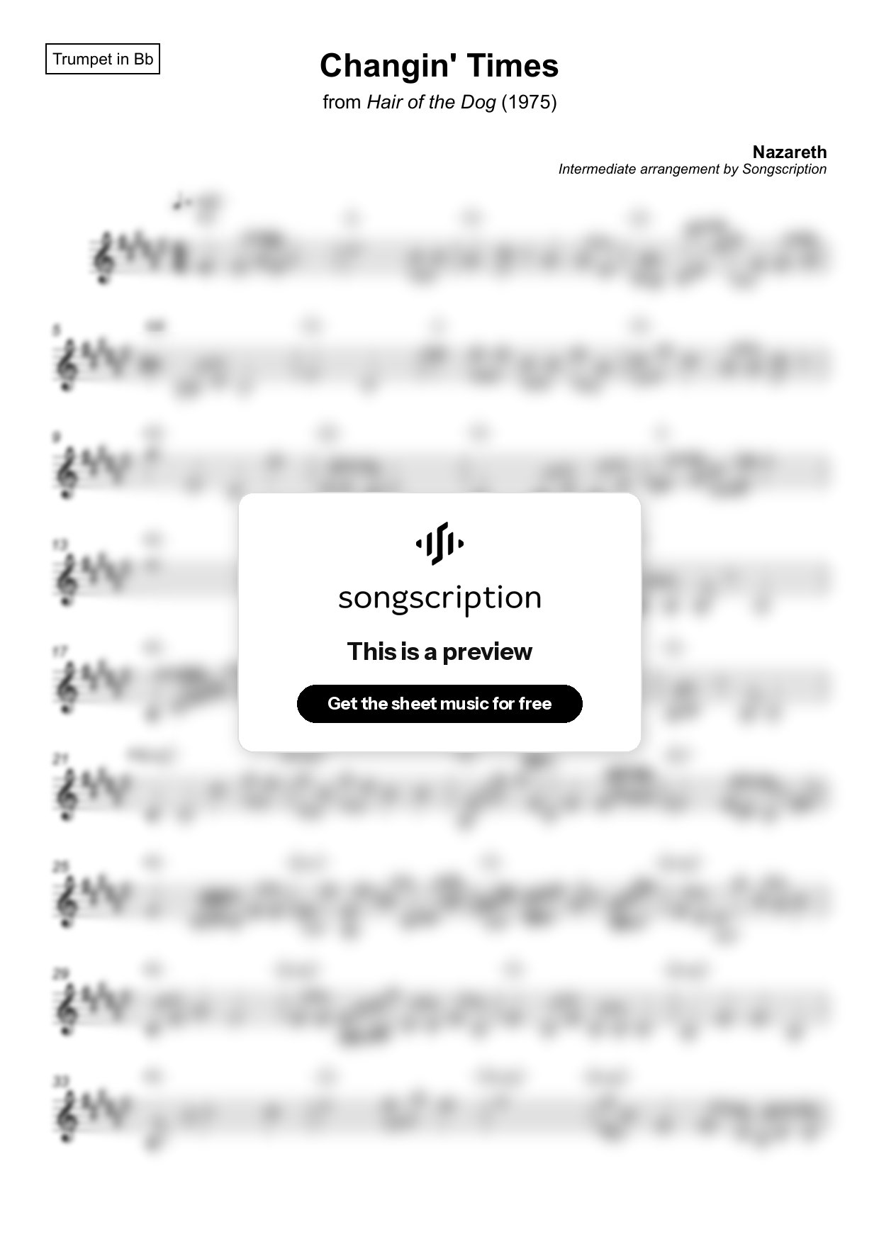 Intermediate Trumpet Sheet Music for "Changin' Times" by Nazareth