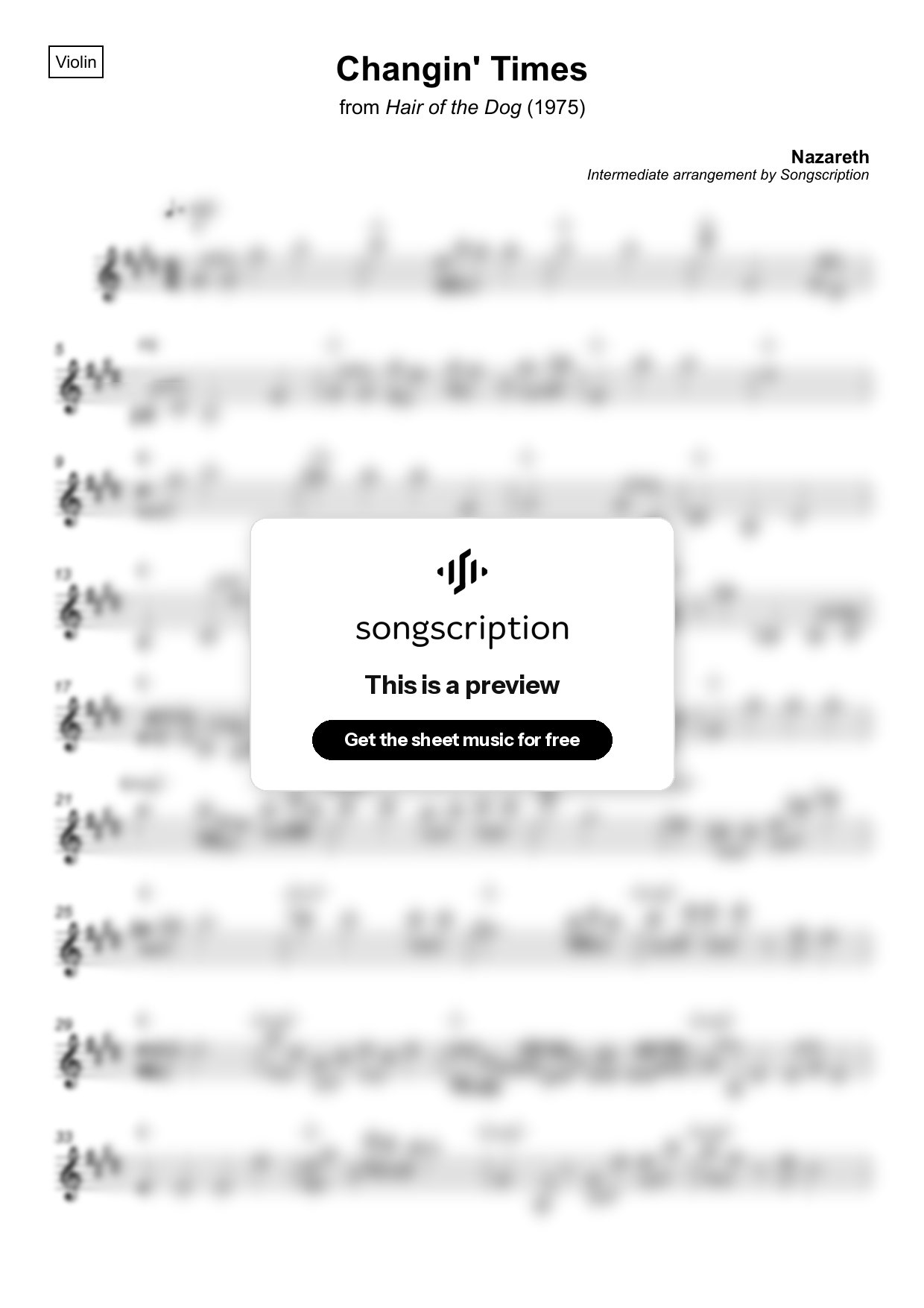 Intermediate Violin Sheet Music for "Changin' Times" by Nazareth
