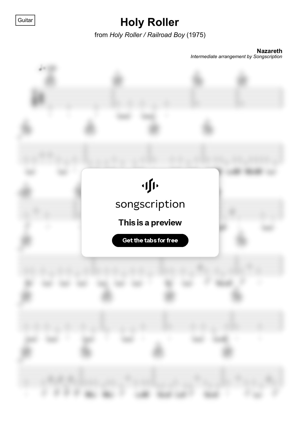 Intermediate Acoustic Guitar Tabs for "Holy Roller" by Nazareth