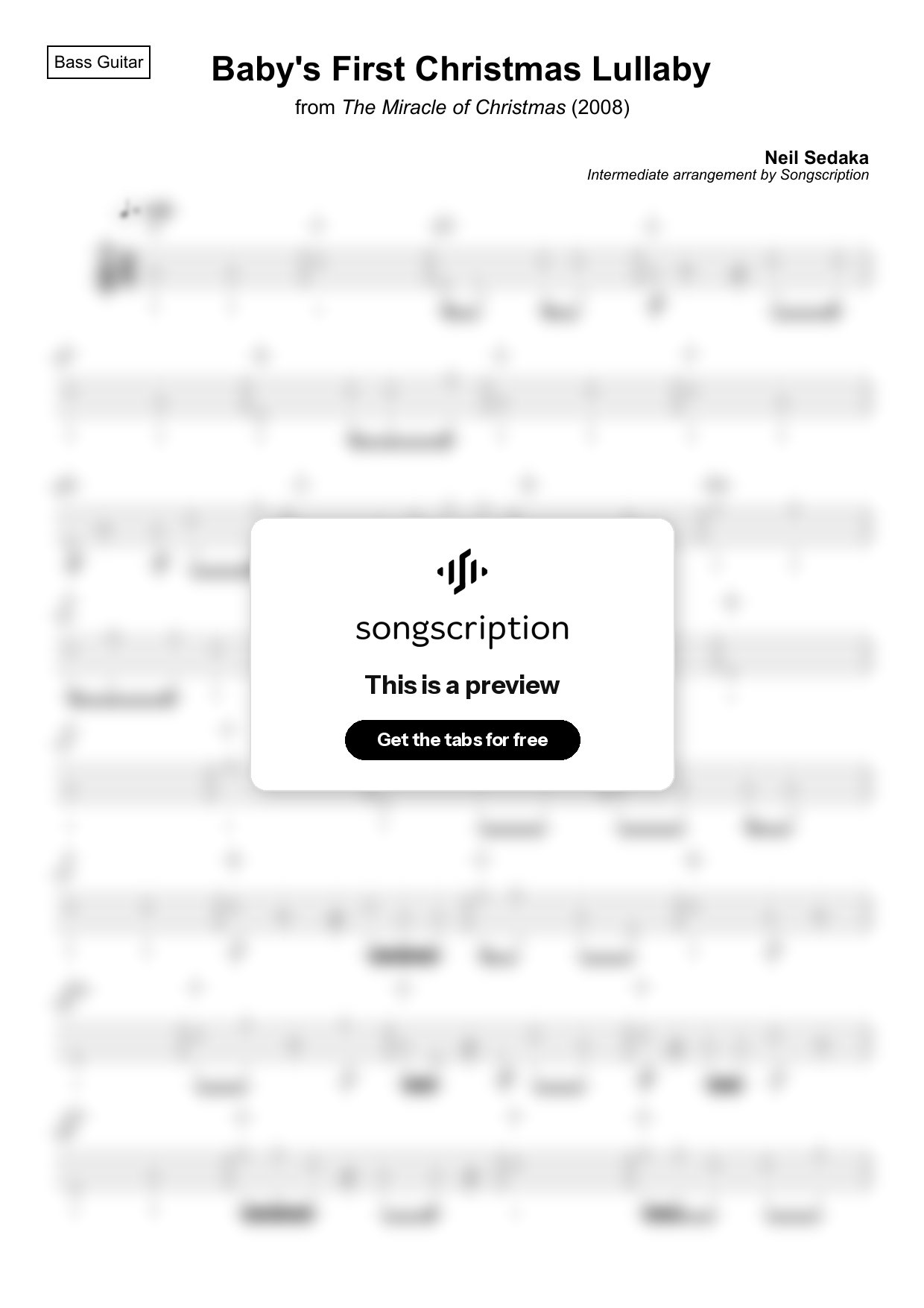 Intermediate Bass Guitar Tabs for "Baby's First Christmas Lullaby" by Neil Sedaka