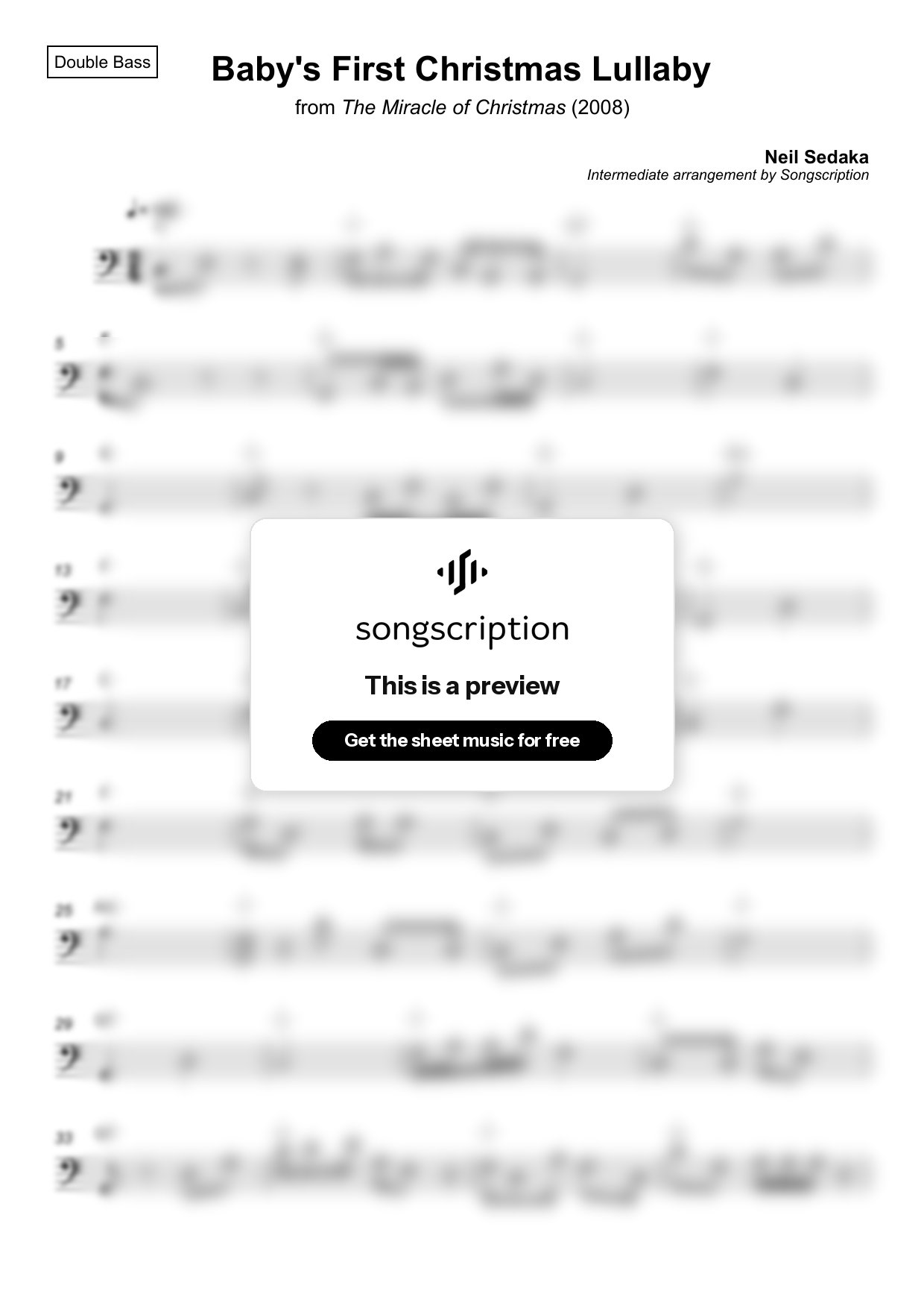 Intermediate Double Bass Sheet Music for "Baby's First Christmas Lullaby" by Neil Sedaka