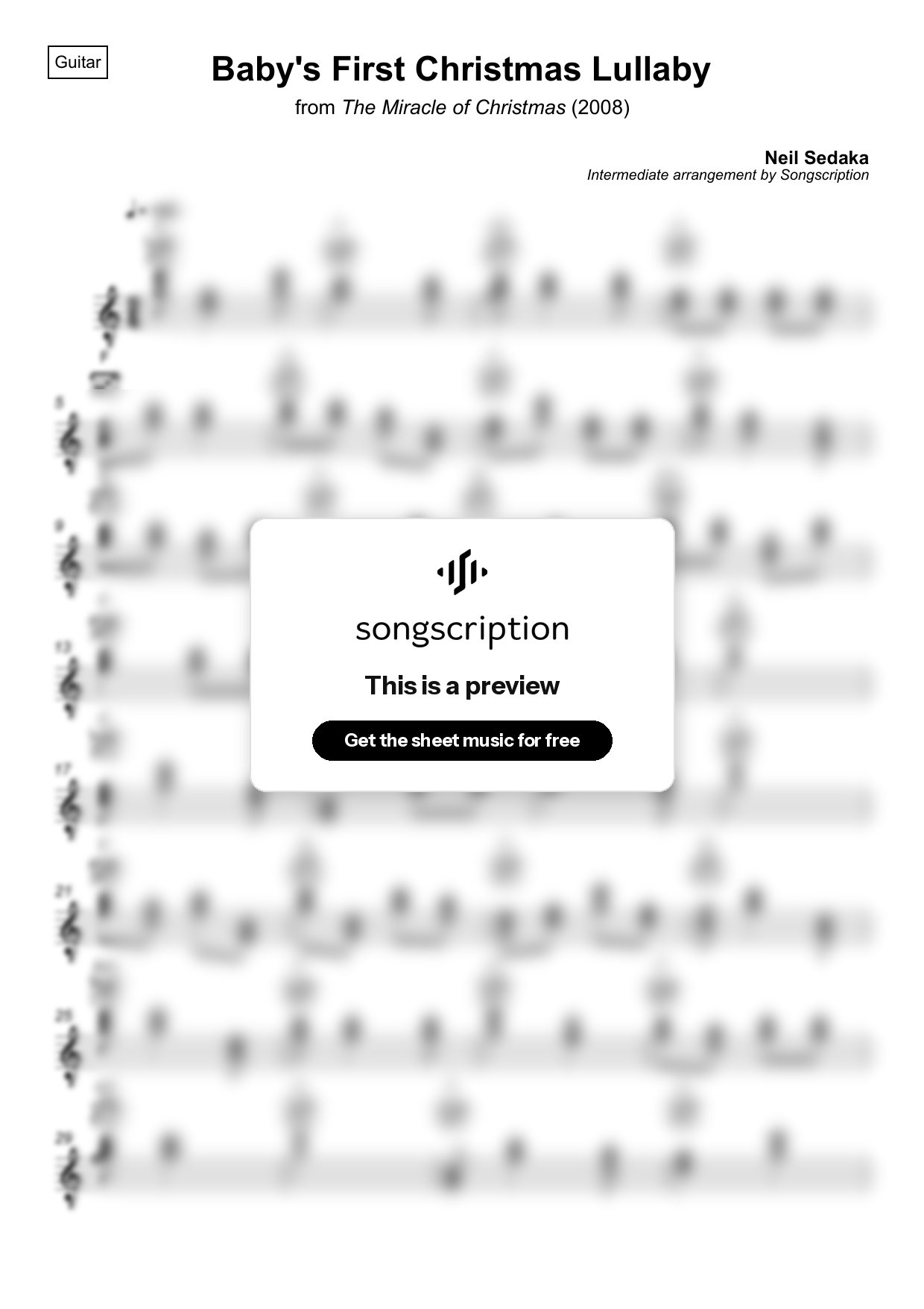 Intermediate Acoustic Guitar Sheet Music for "Baby's First Christmas Lullaby" by Neil Sedaka