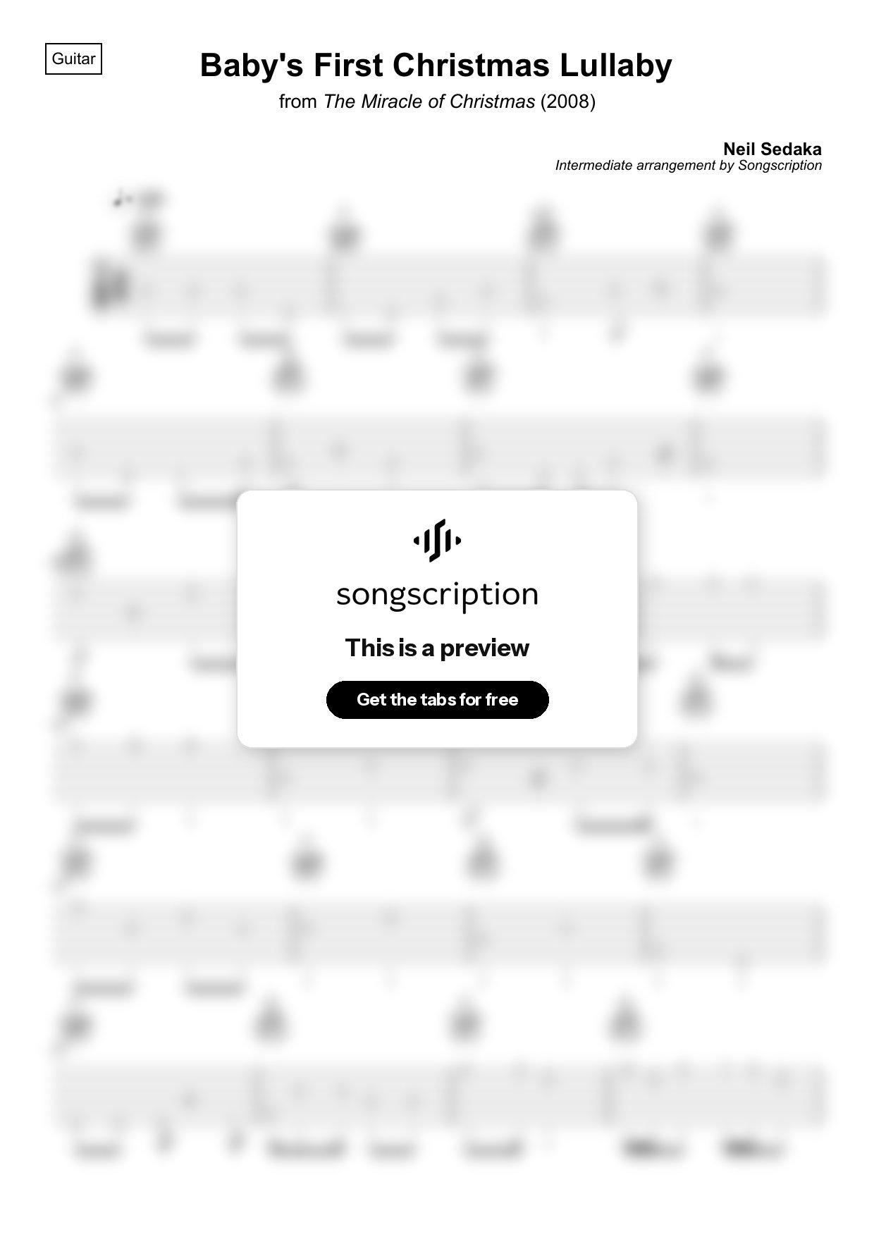 Intermediate Acoustic Guitar Tabs for "Baby's First Christmas Lullaby" by Neil Sedaka