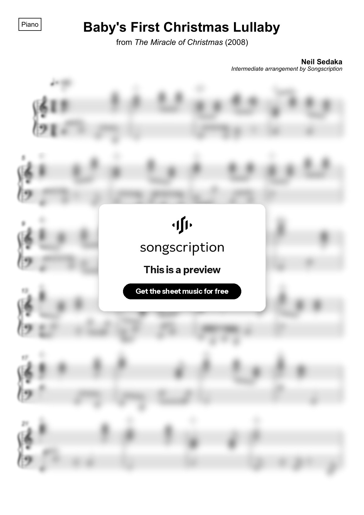 Intermediate Piano Sheet Music for "Baby's First Christmas Lullaby" by Neil Sedaka