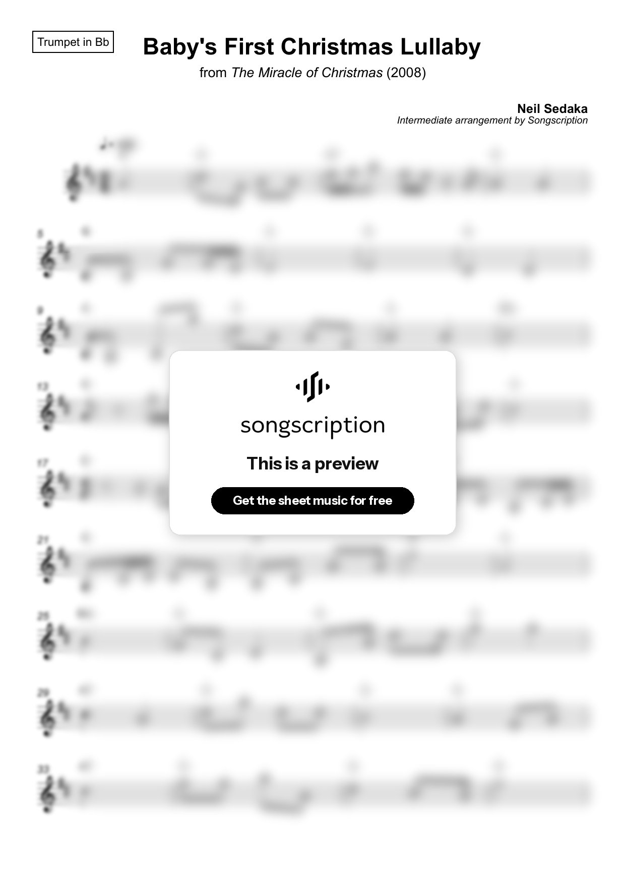 Intermediate Trumpet Sheet Music for "Baby's First Christmas Lullaby" by Neil Sedaka