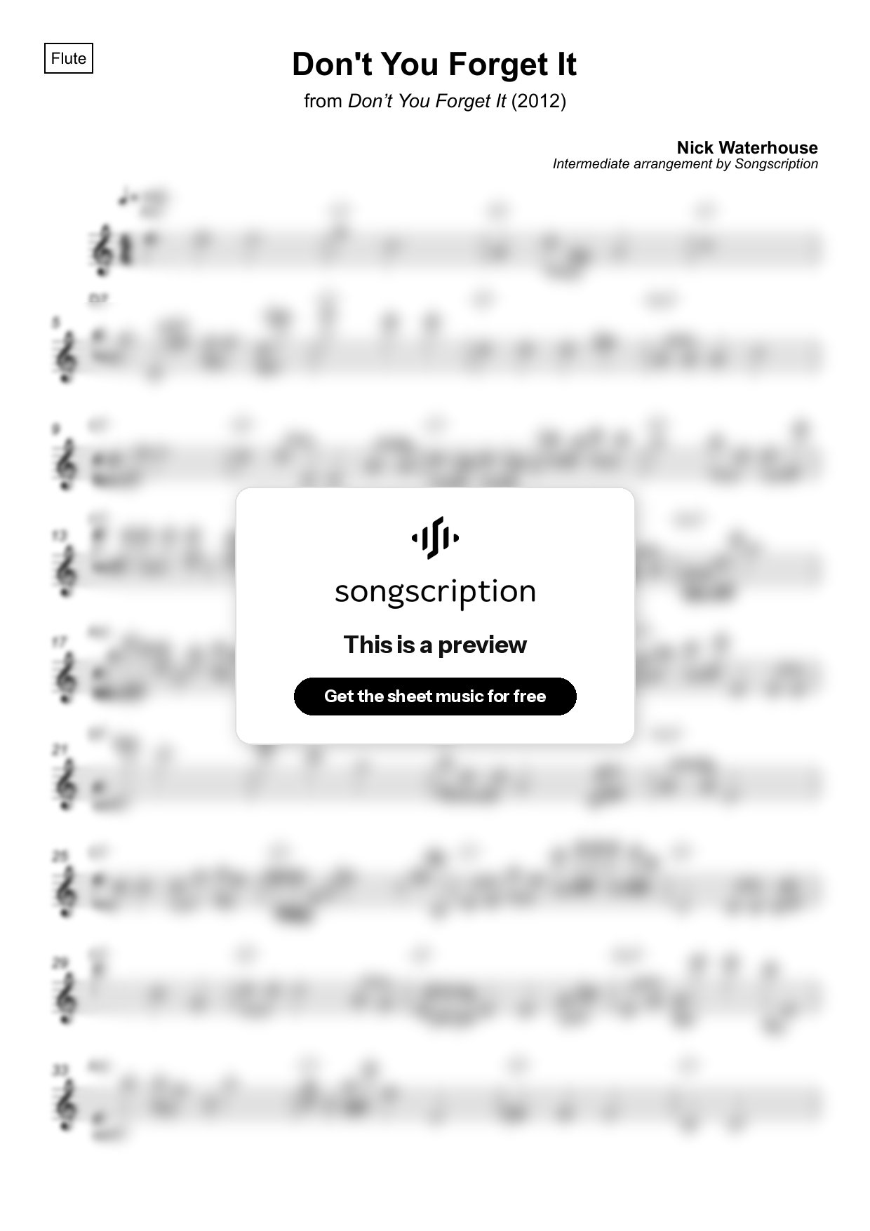 Intermediate Flute Sheet Music for "Don't You Forget It" by Nick Waterhouse