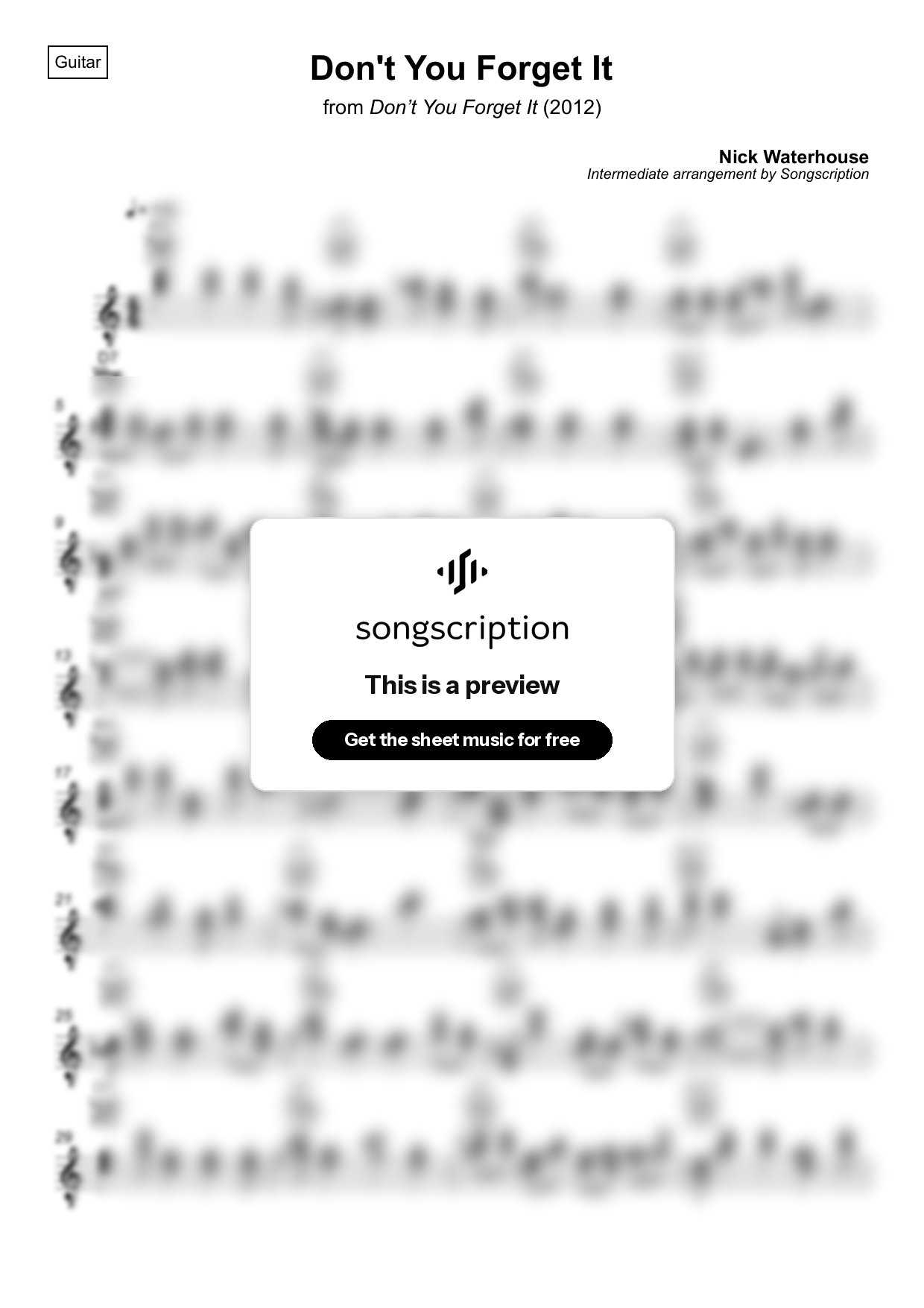 Intermediate Acoustic Guitar Sheet Music for "Don't You Forget It" by Nick Waterhouse