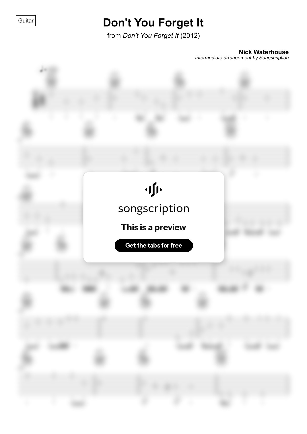 Intermediate Acoustic Guitar Tabs for "Don't You Forget It" by Nick Waterhouse