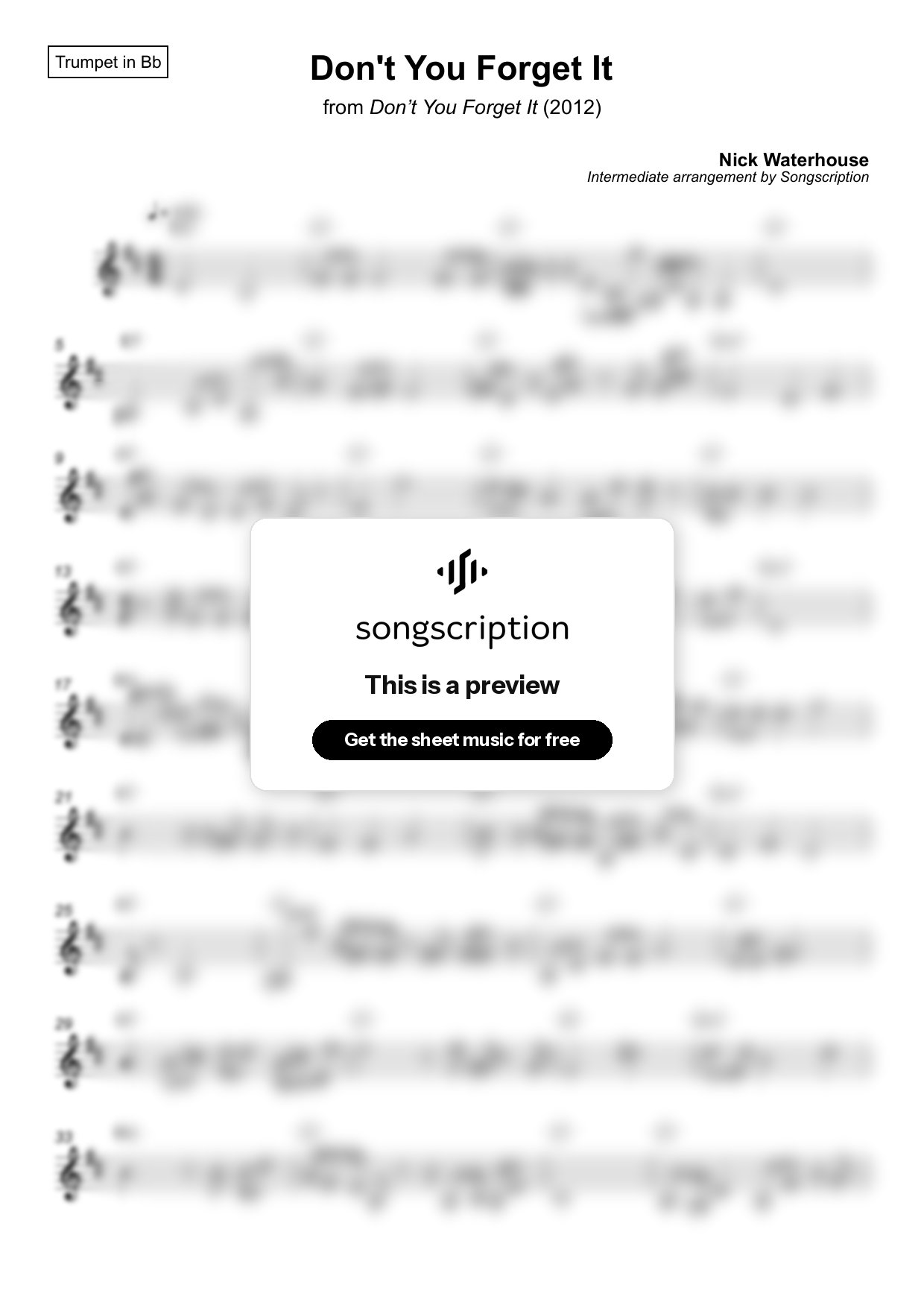 Intermediate Trumpet Sheet Music for "Don't You Forget It" by Nick Waterhouse