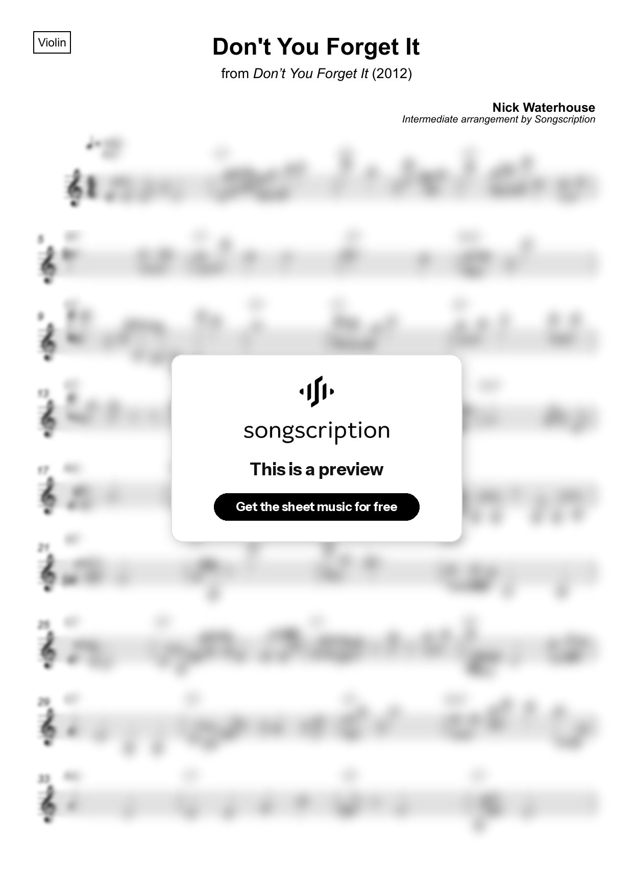 Intermediate Violin Sheet Music for "Don't You Forget It" by Nick Waterhouse