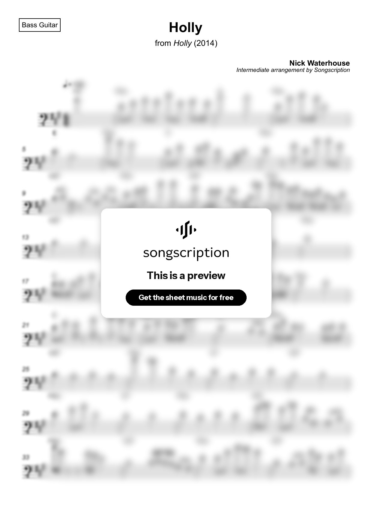 Intermediate Bass Guitar Sheet Music for "Holly" by Nick Waterhouse