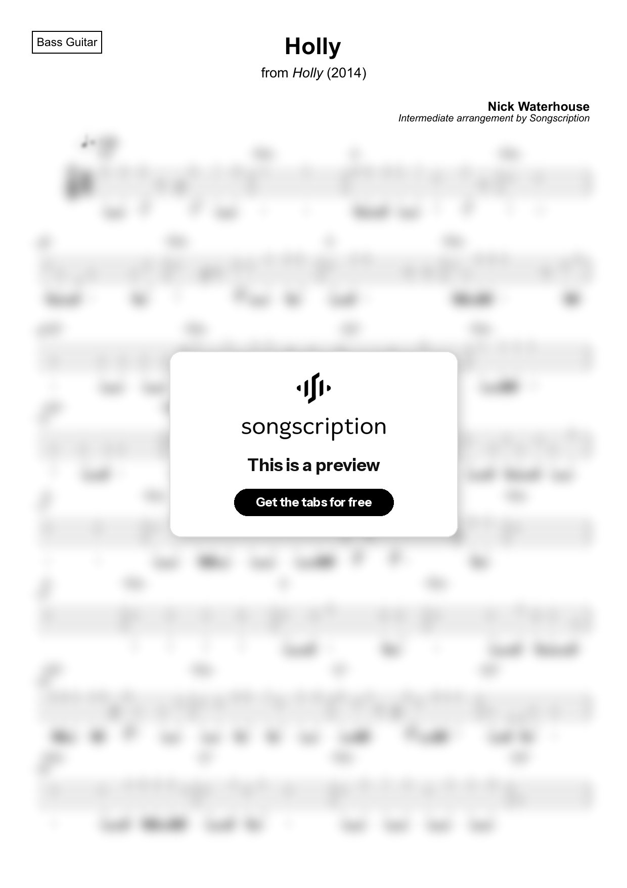 Intermediate Bass Guitar Tabs for "Holly" by Nick Waterhouse