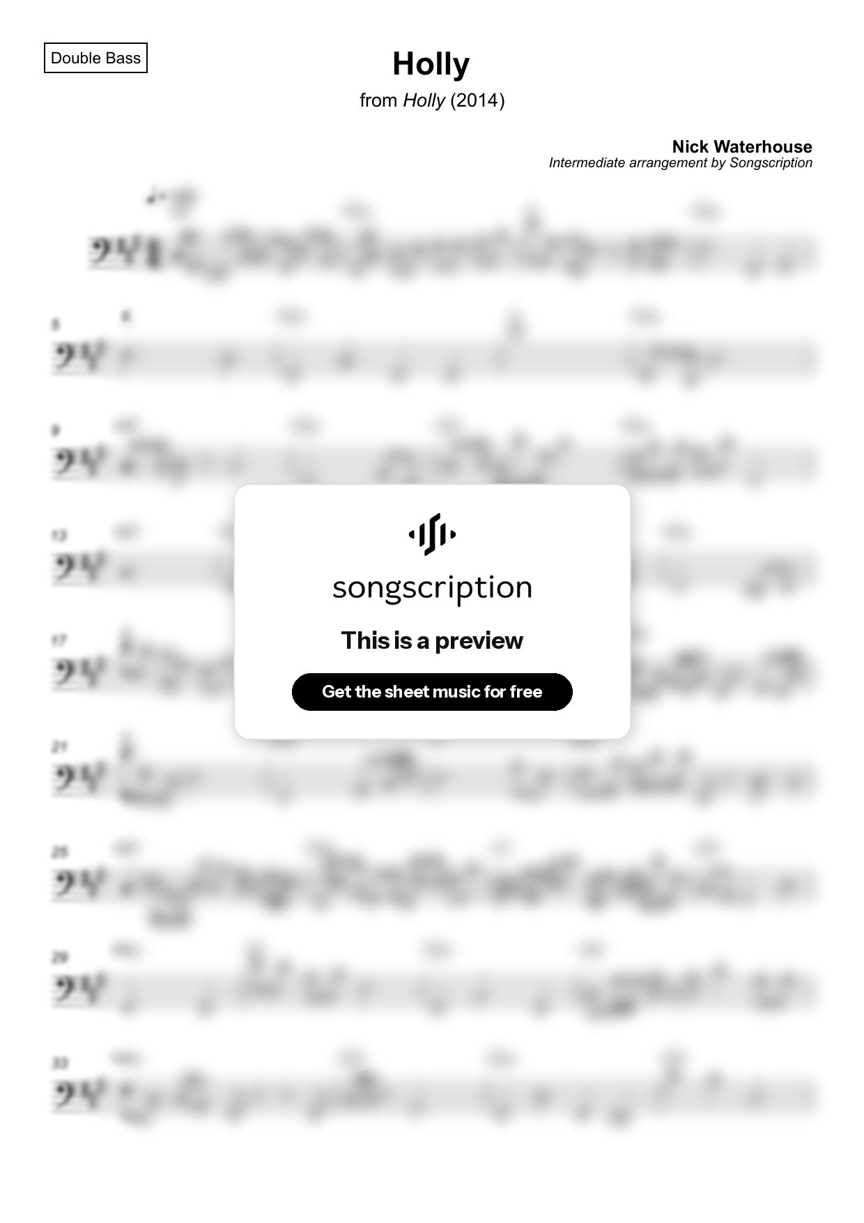 Intermediate Double Bass Sheet Music for "Holly" by Nick Waterhouse