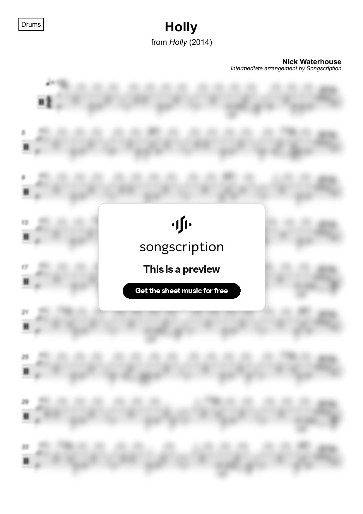 Intermediate Drums Sheet Music for "Holly" by Nick Waterhouse