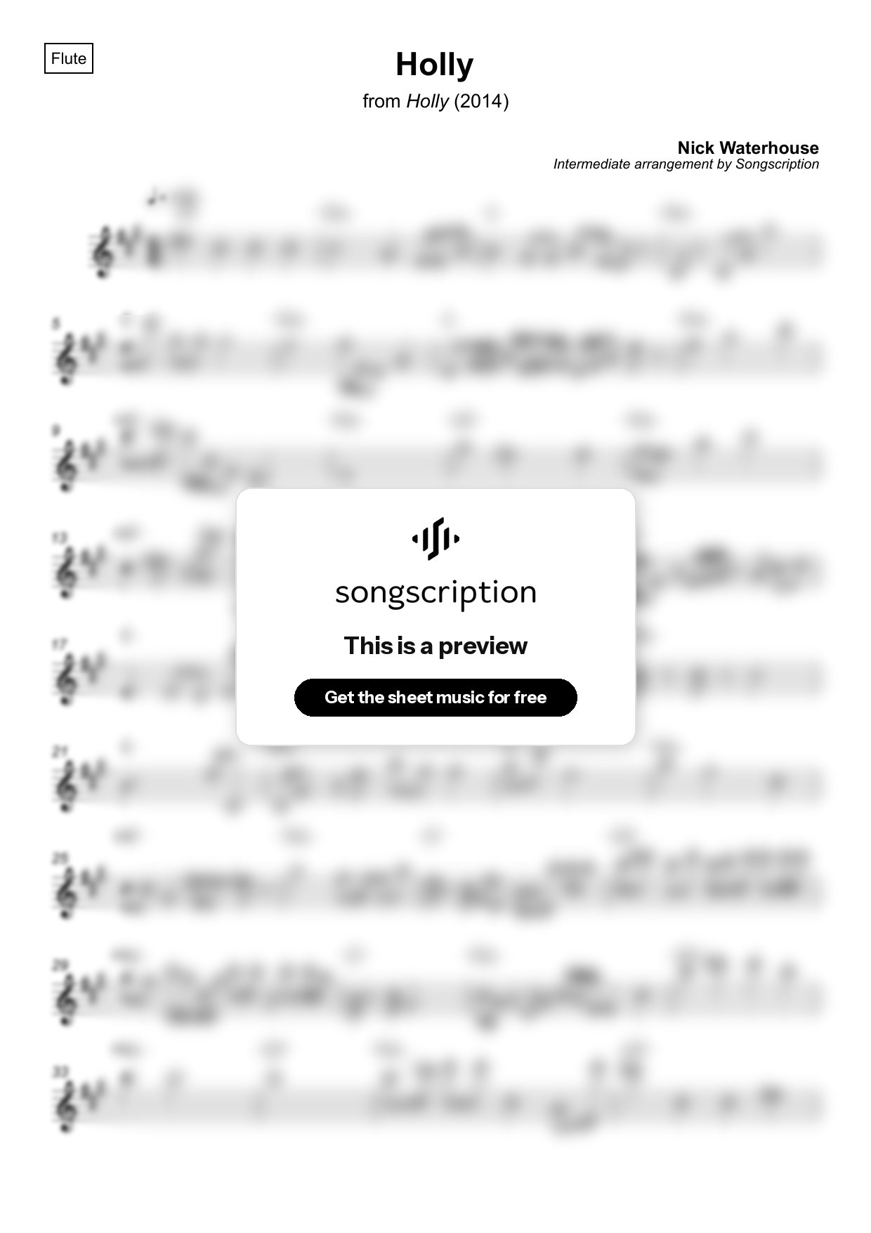 Intermediate Flute Sheet Music for "Holly" by Nick Waterhouse