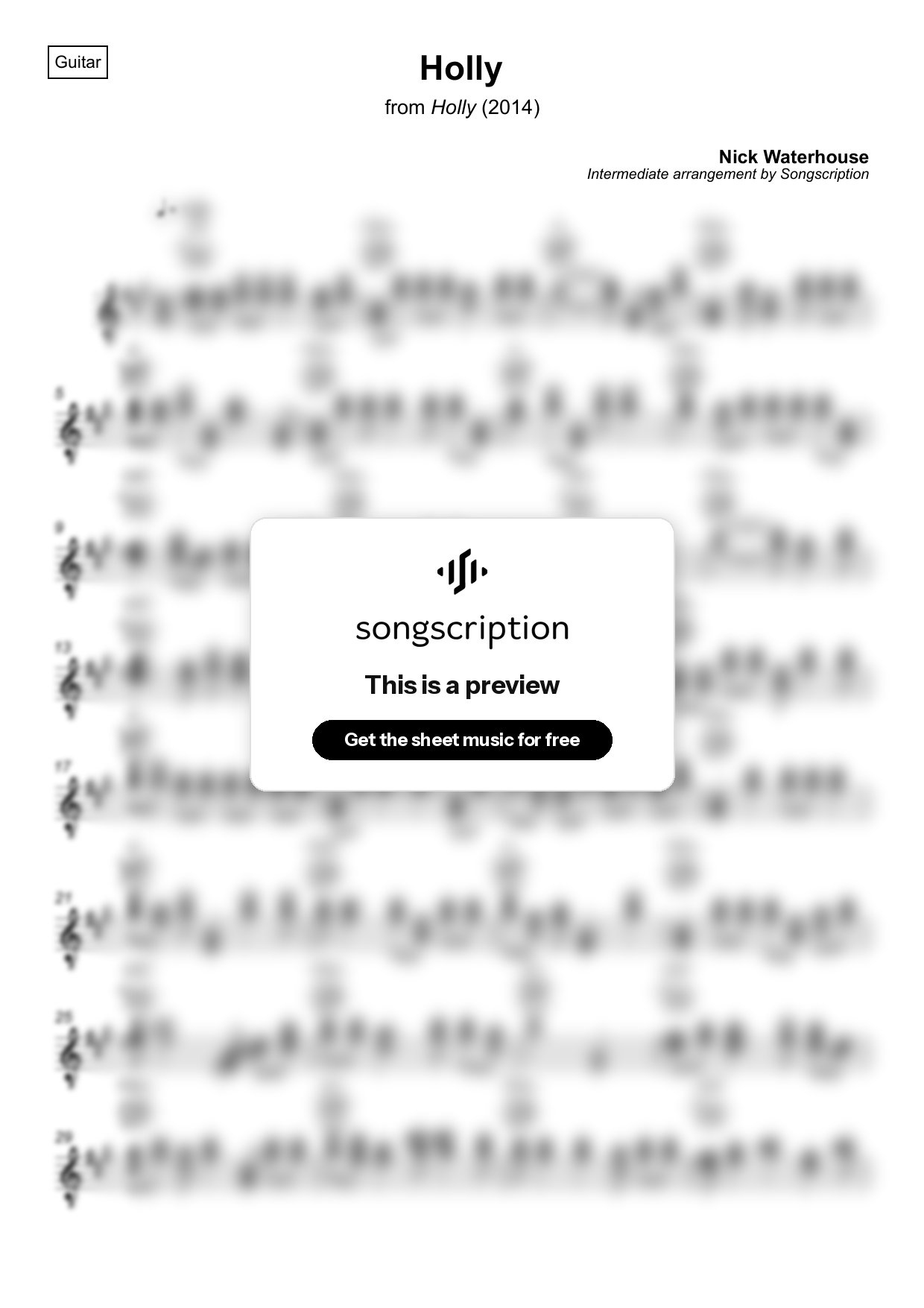 Intermediate Acoustic Guitar Sheet Music for "Holly" by Nick Waterhouse
