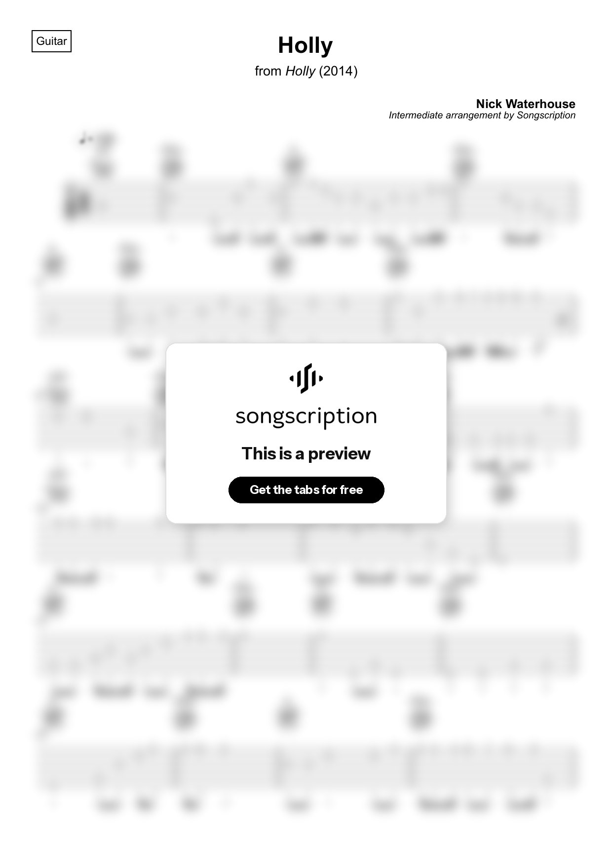 Intermediate Acoustic Guitar Tabs for "Holly" by Nick Waterhouse