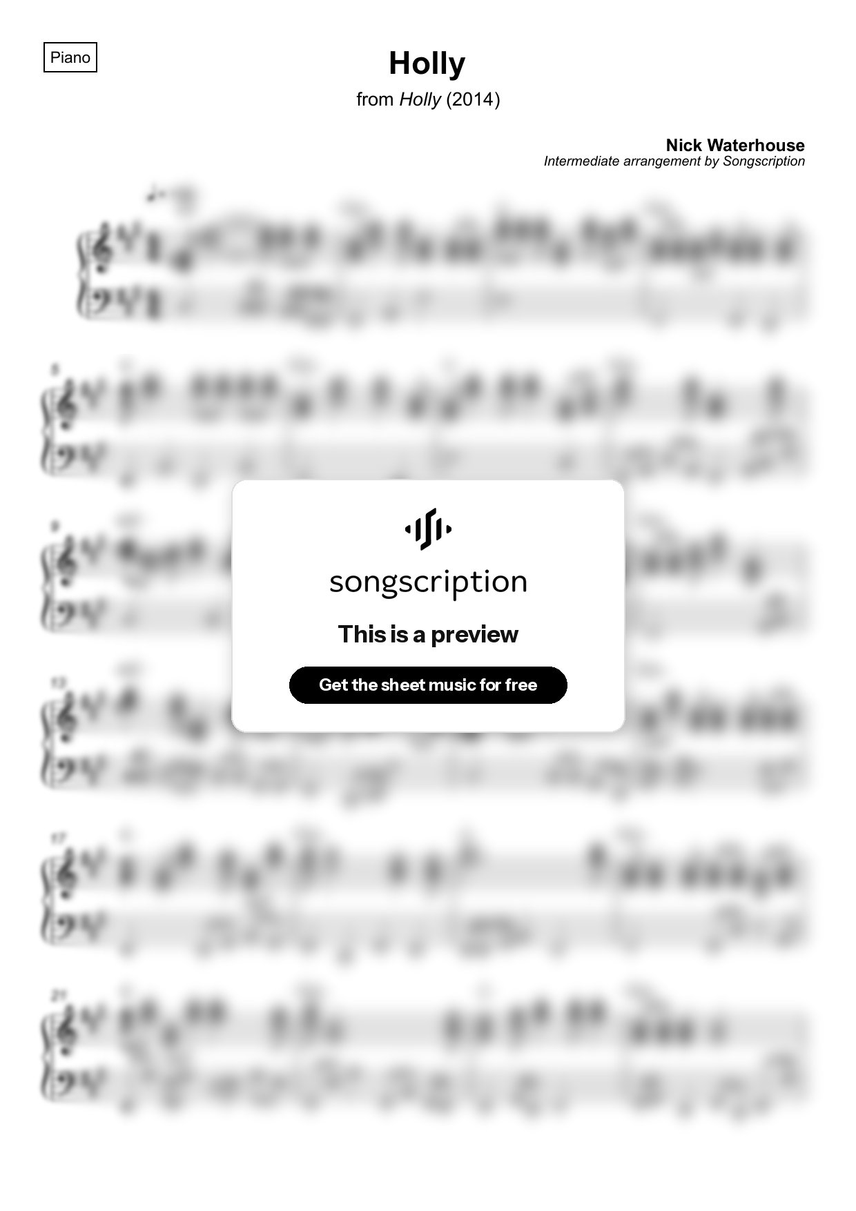 Intermediate Piano Sheet Music for "Holly" by Nick Waterhouse