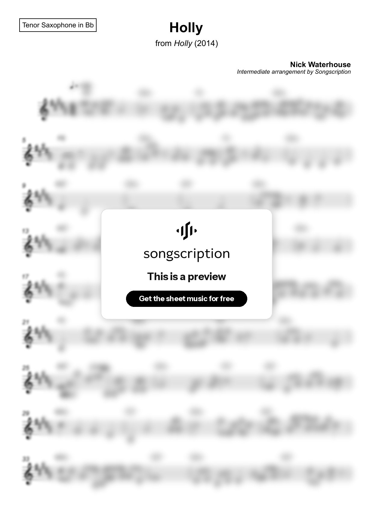 Intermediate Tenor Sax Sheet Music for "Holly" by Nick Waterhouse