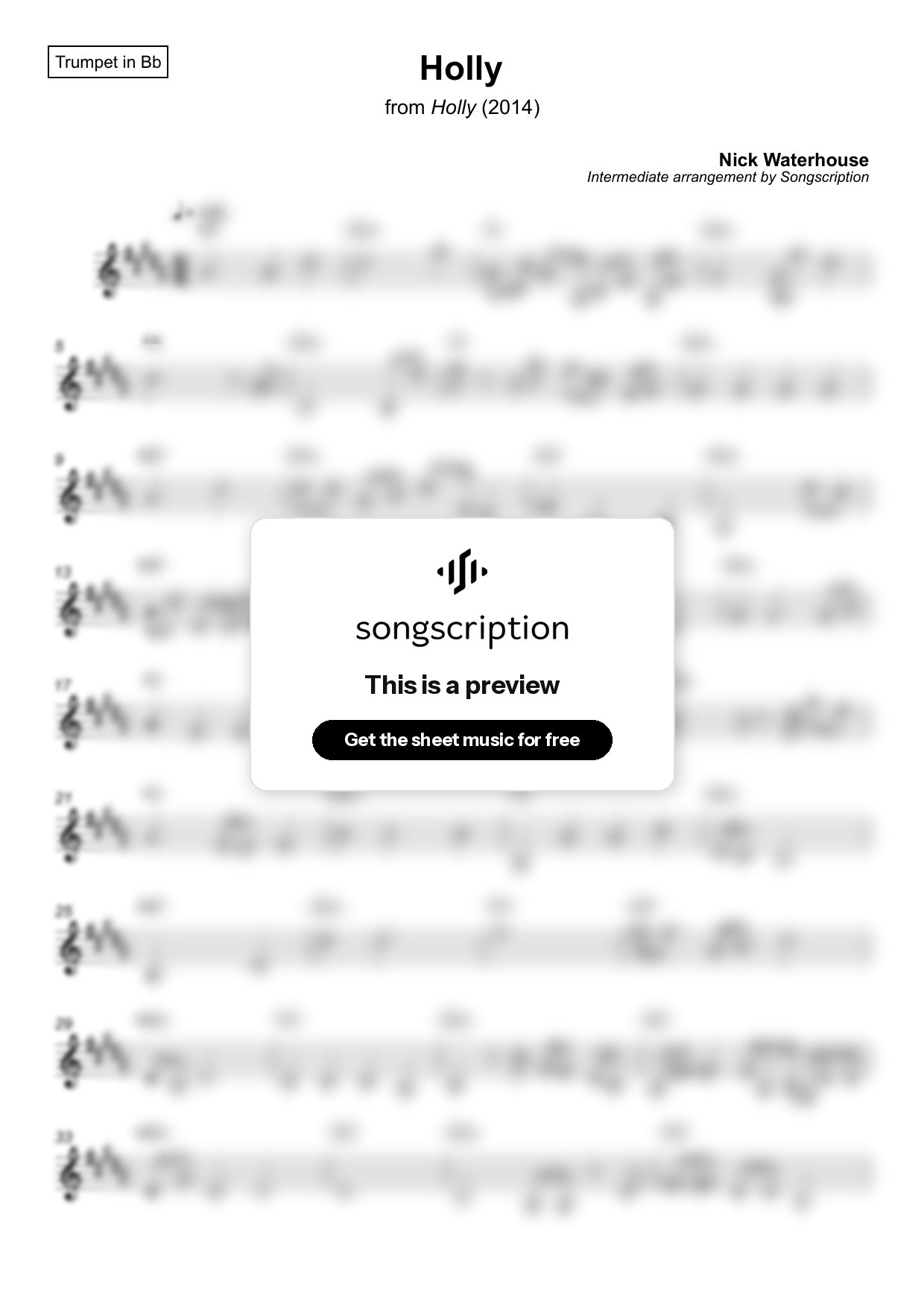 Intermediate Trumpet Sheet Music for "Holly" by Nick Waterhouse