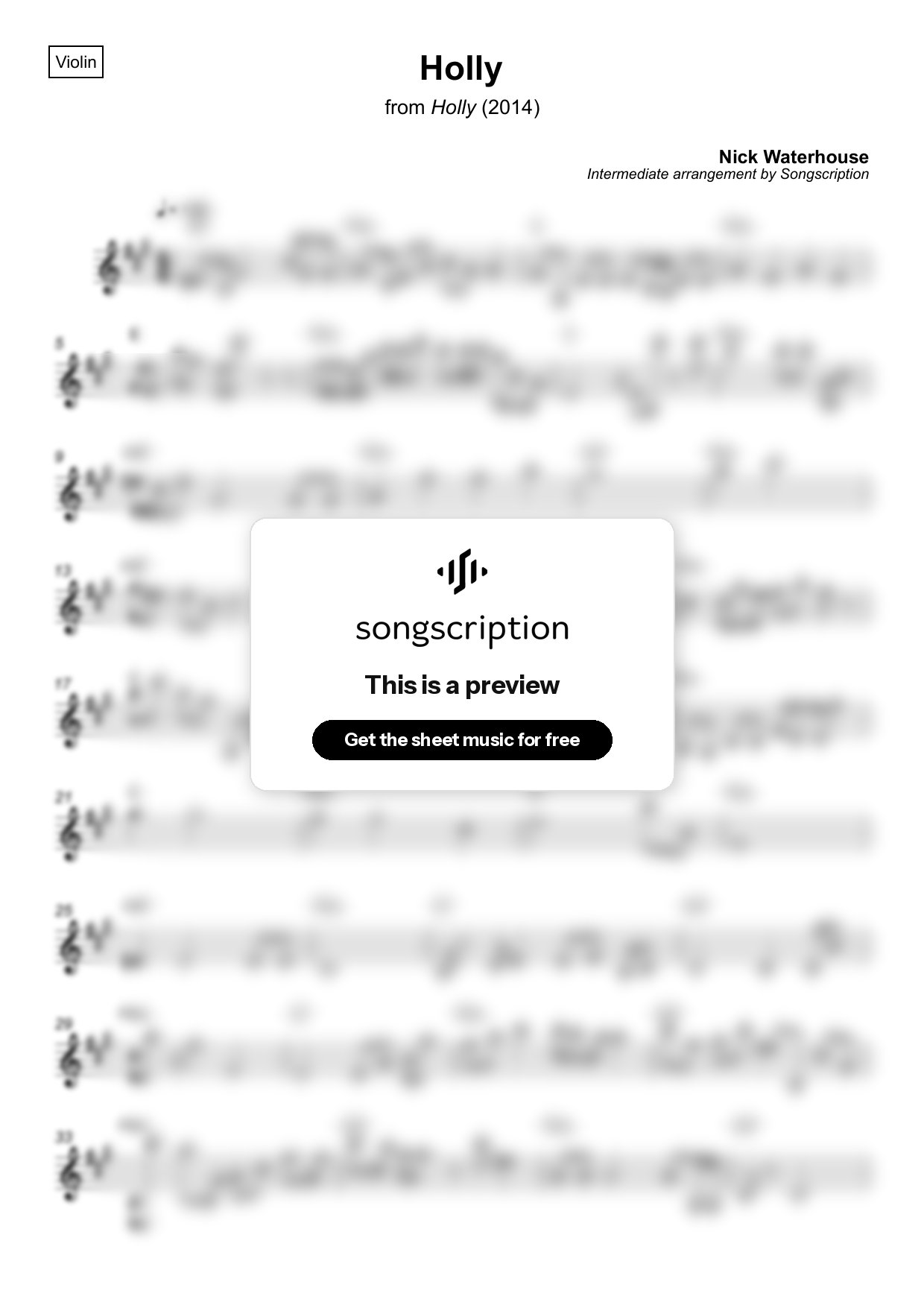 Intermediate Violin Sheet Music for "Holly" by Nick Waterhouse