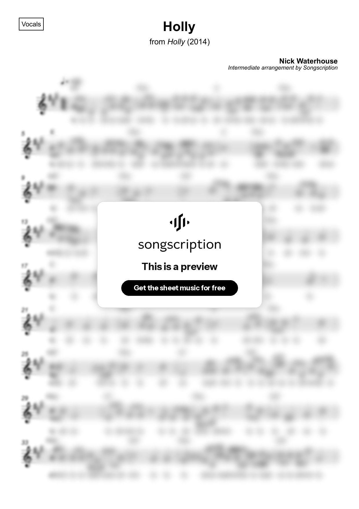 Intermediate Vocals Sheet Music for "Holly" by Nick Waterhouse