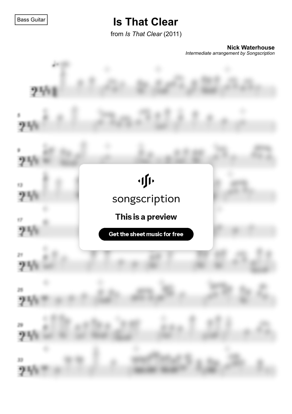 Intermediate Bass Guitar Sheet Music for "Is That Clear" by Nick Waterhouse
