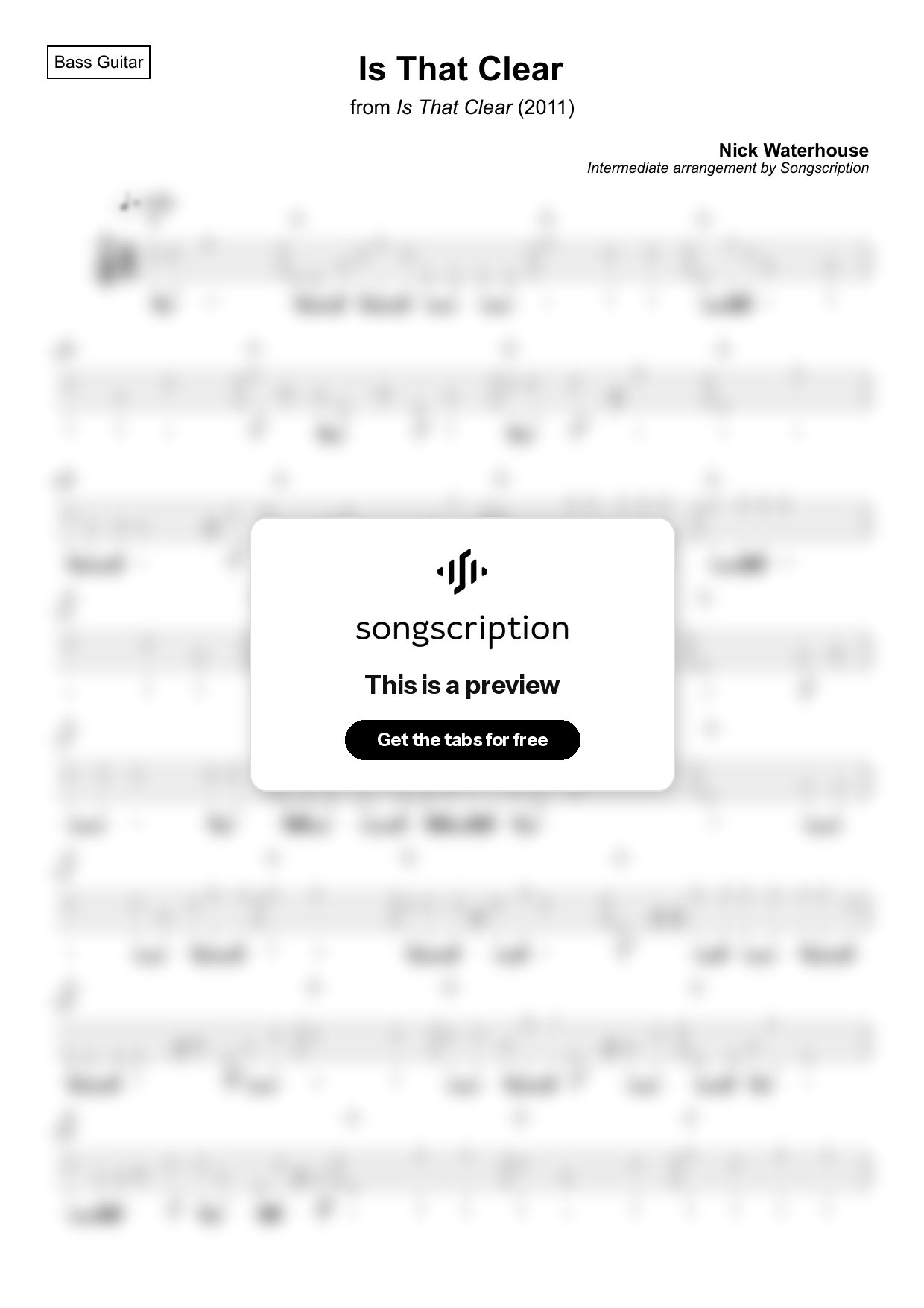 Intermediate Bass Guitar Tabs for "Is That Clear" by Nick Waterhouse
