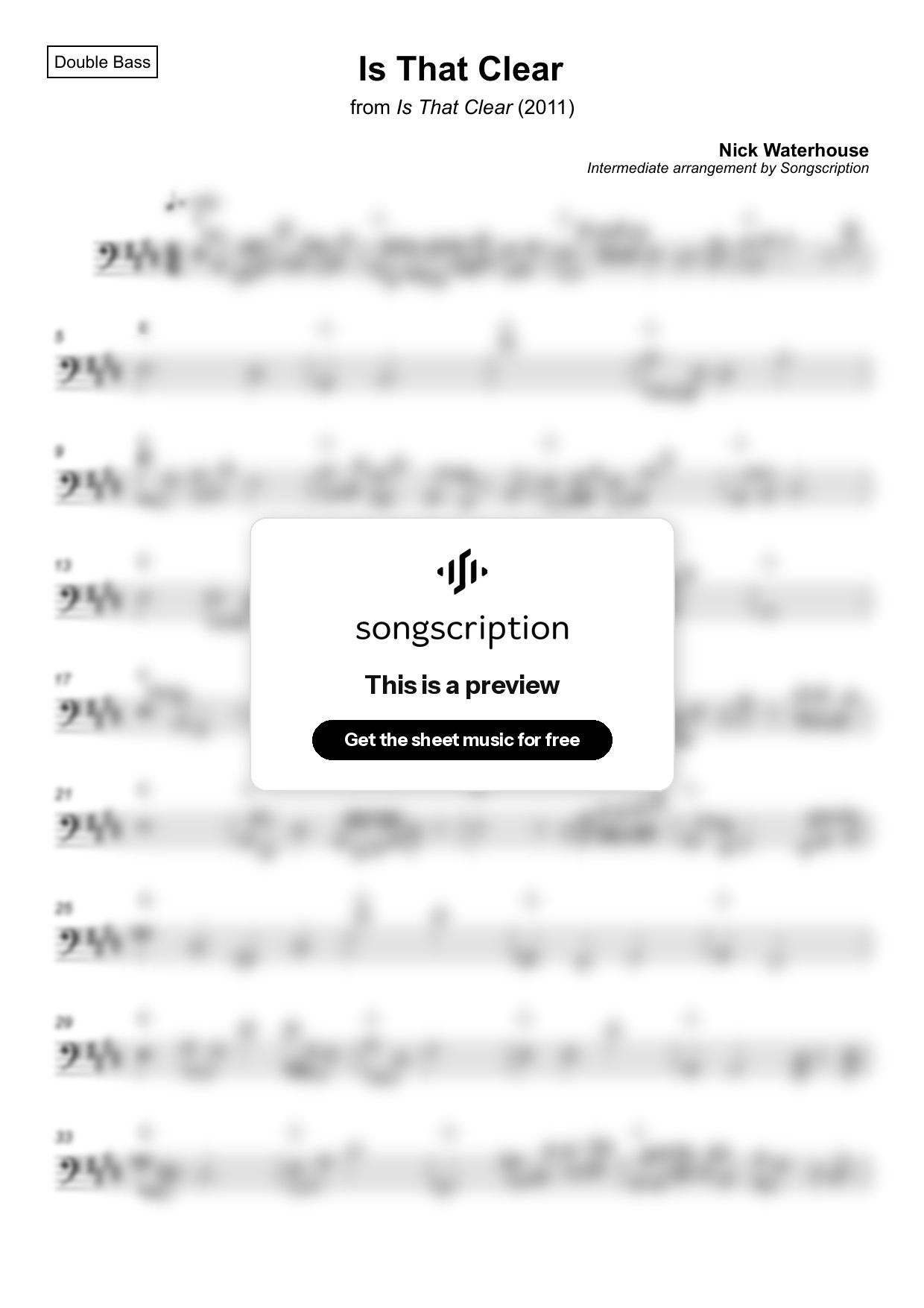 Intermediate Double Bass Sheet Music for "Is That Clear" by Nick Waterhouse