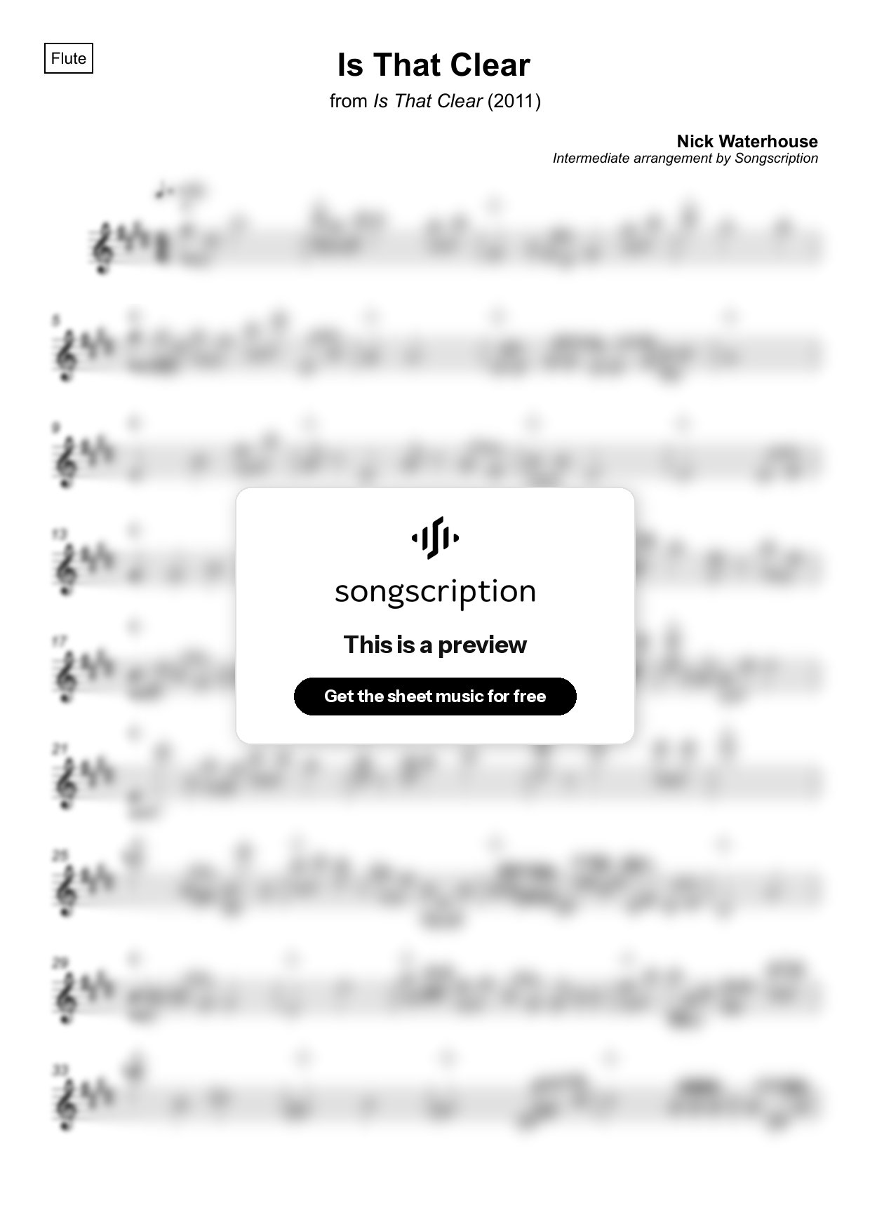 Intermediate Flute Sheet Music for "Is That Clear" by Nick Waterhouse