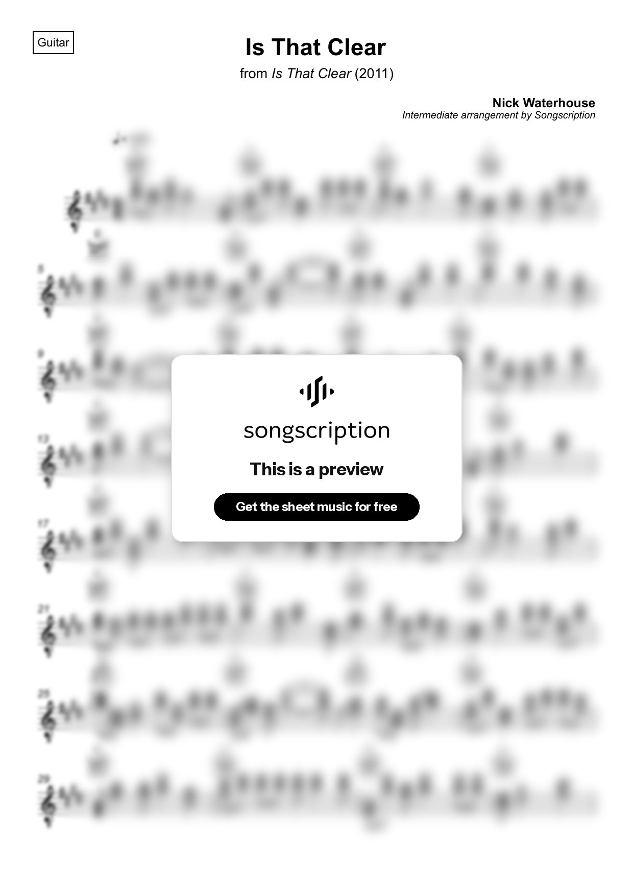 Intermediate Acoustic Guitar Sheet Music for "Is That Clear" by Nick Waterhouse