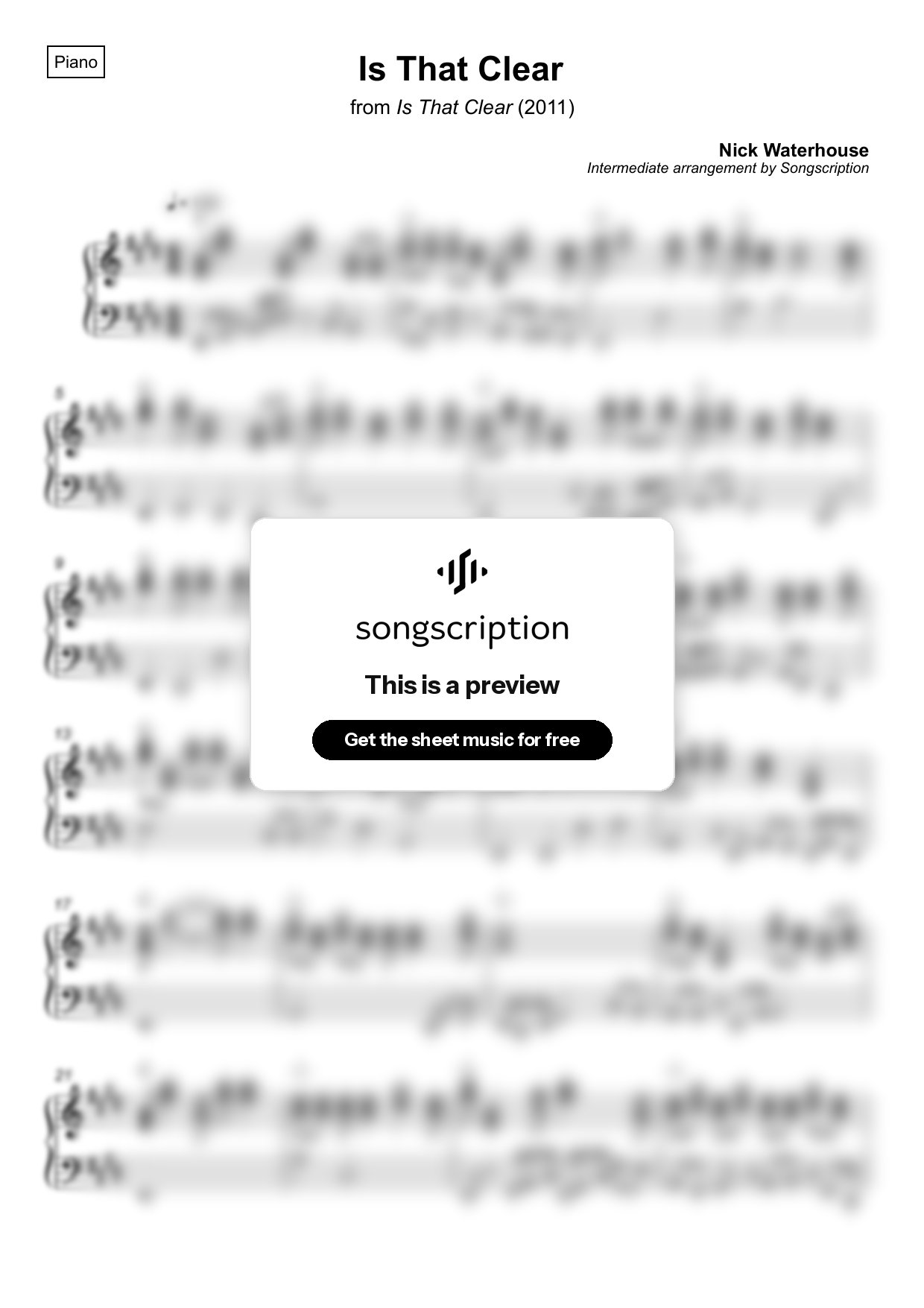 Intermediate Piano Sheet Music for "Is That Clear" by Nick Waterhouse