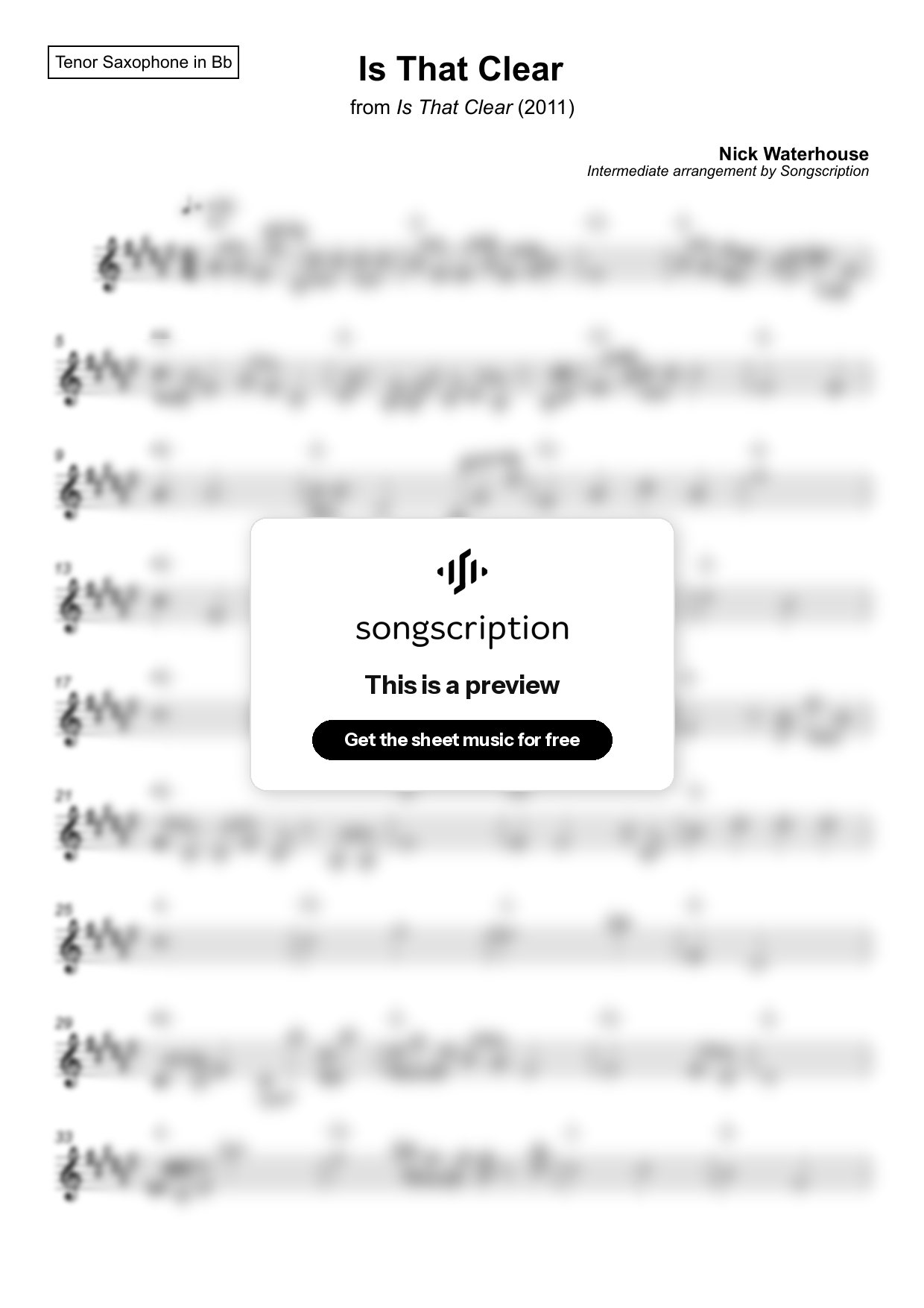 Intermediate Tenor Sax Sheet Music for "Is That Clear" by Nick Waterhouse