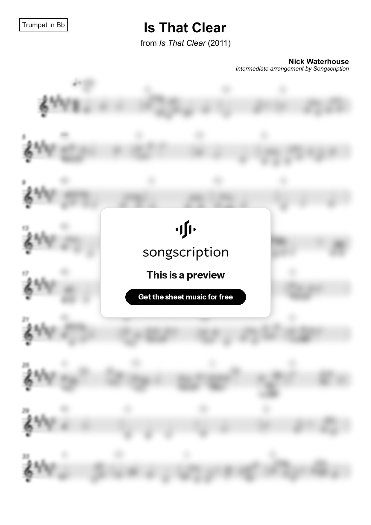 Intermediate Trumpet Sheet Music for "Is That Clear" by Nick Waterhouse