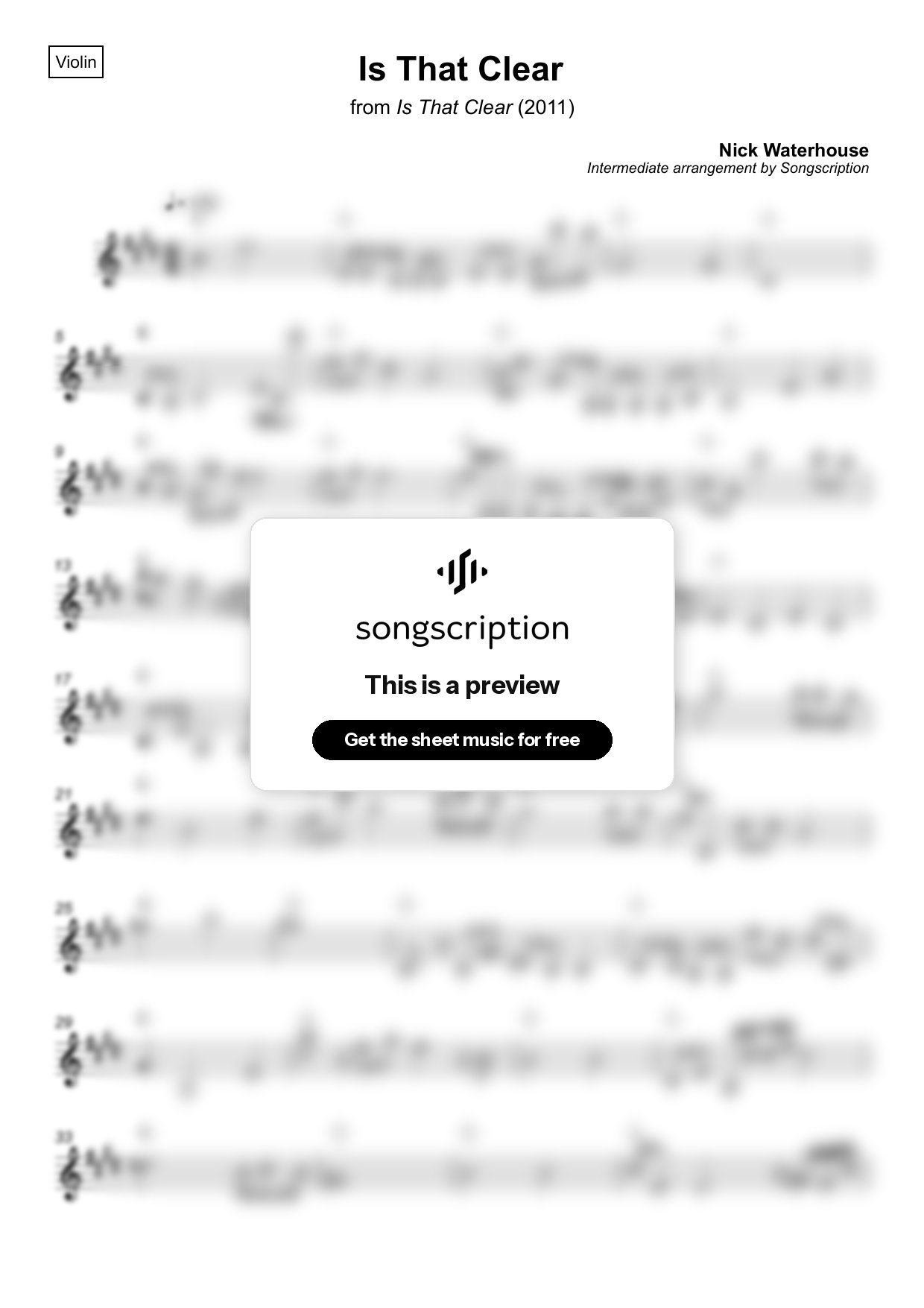 Intermediate Violin Sheet Music for "Is That Clear" by Nick Waterhouse