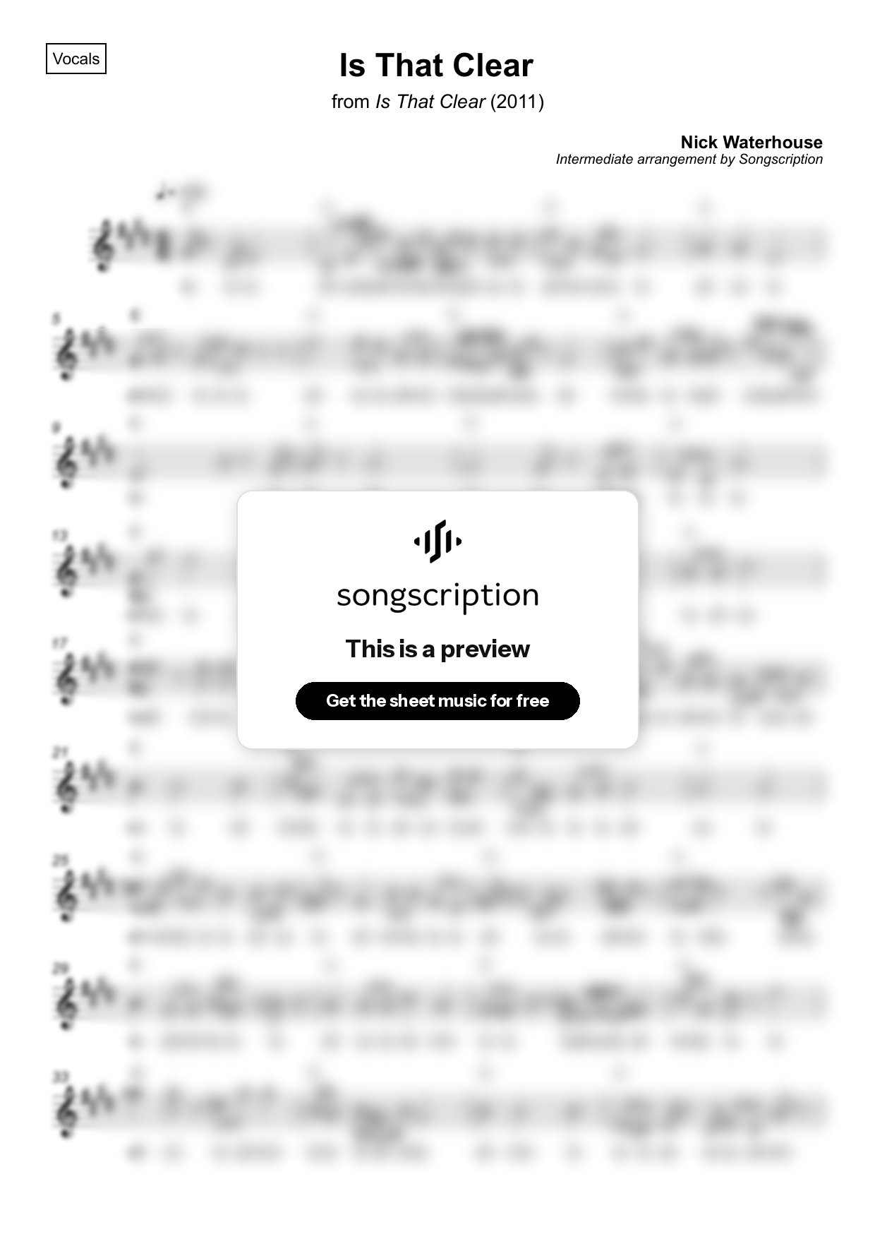 Intermediate Vocals Sheet Music for "Is That Clear" by Nick Waterhouse