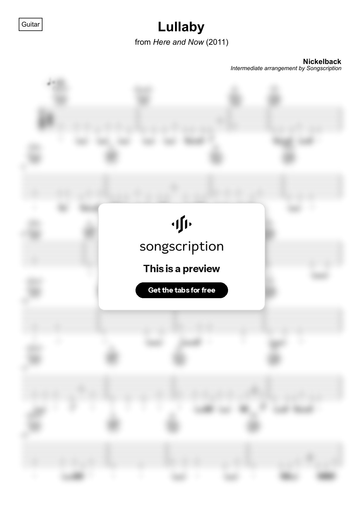 Intermediate Acoustic Guitar Tabs for "Lullaby" by Nickelback