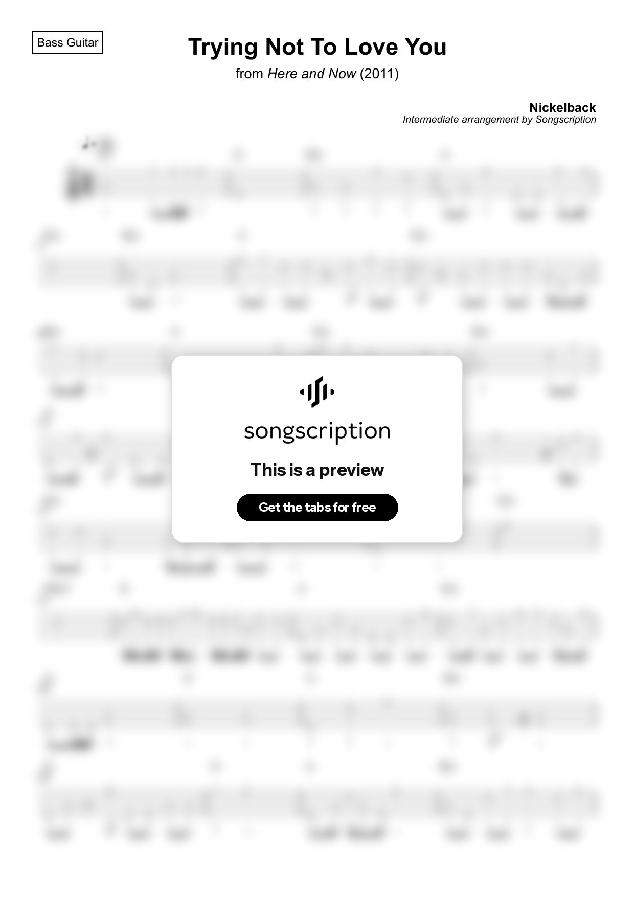 Intermediate Bass Guitar Tabs for "Trying Not To Love You" by Nickelback