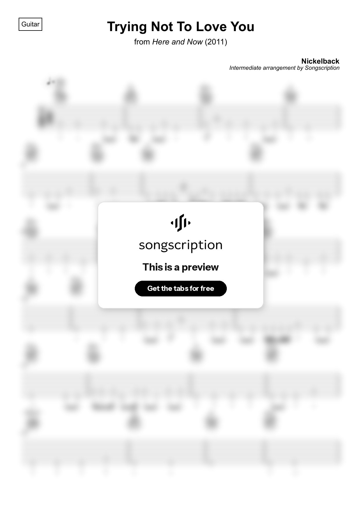 Intermediate Acoustic Guitar Tabs for "Trying Not To Love You" by Nickelback