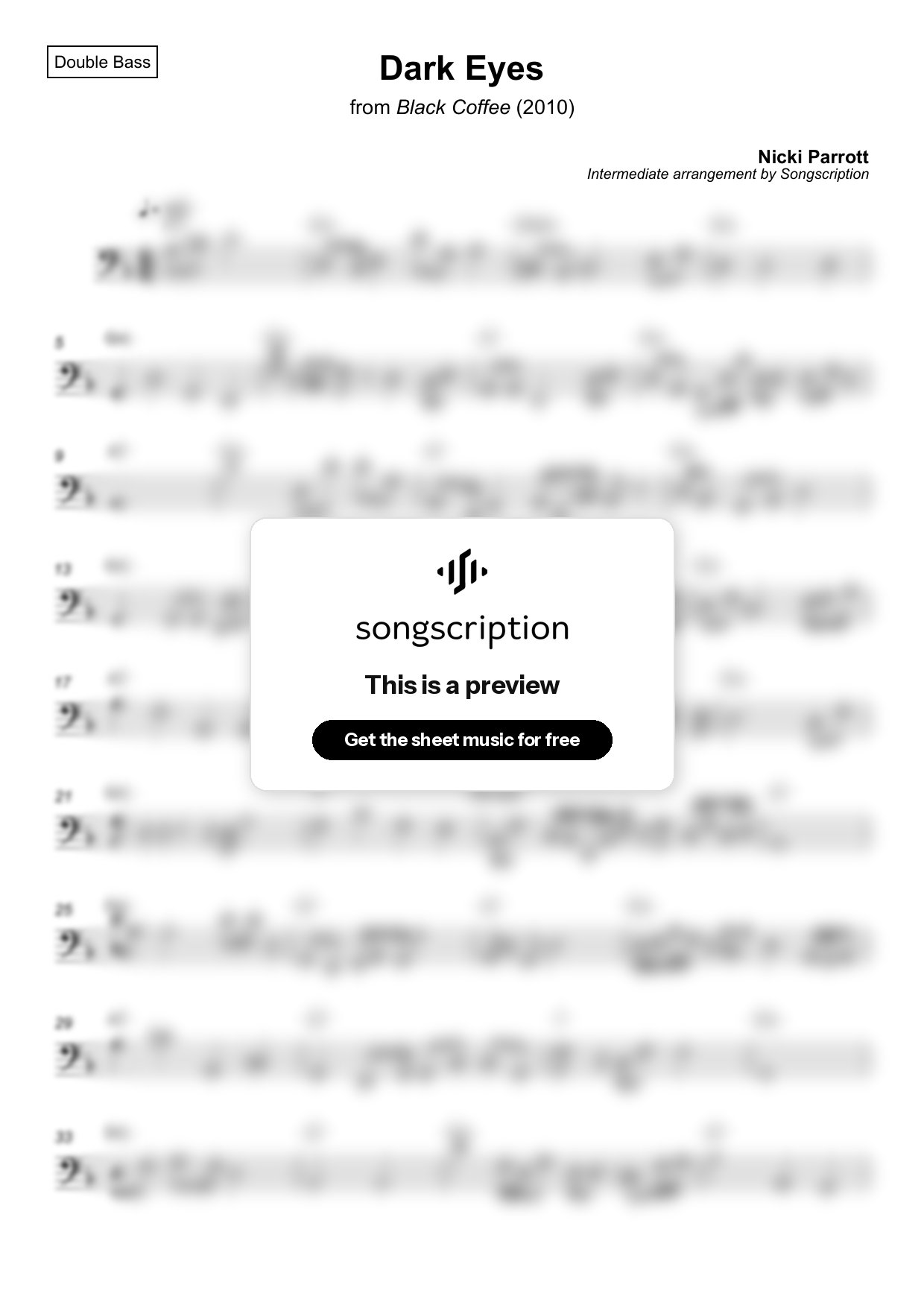 Intermediate Double Bass Sheet Music for "Dark Eyes" by Nicki Parrott