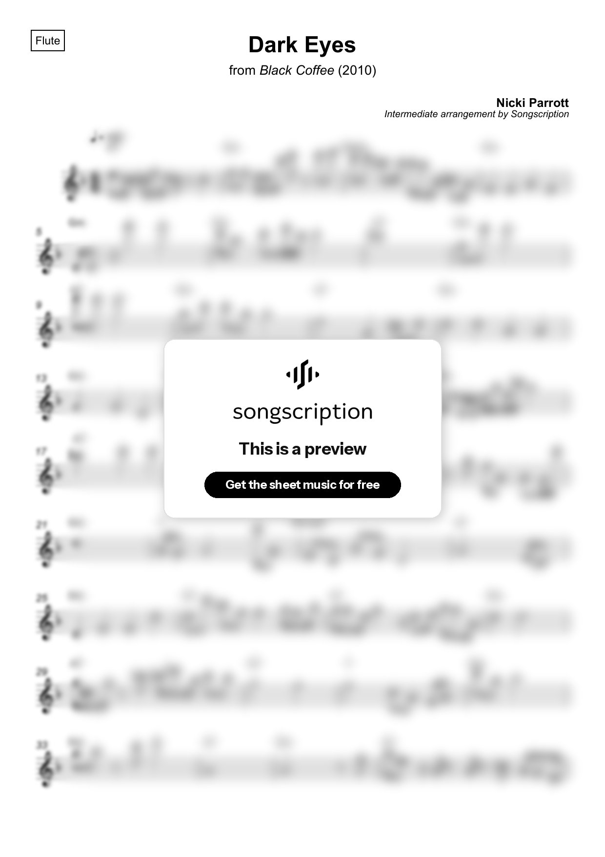 Intermediate Flute Sheet Music for "Dark Eyes" by Nicki Parrott
