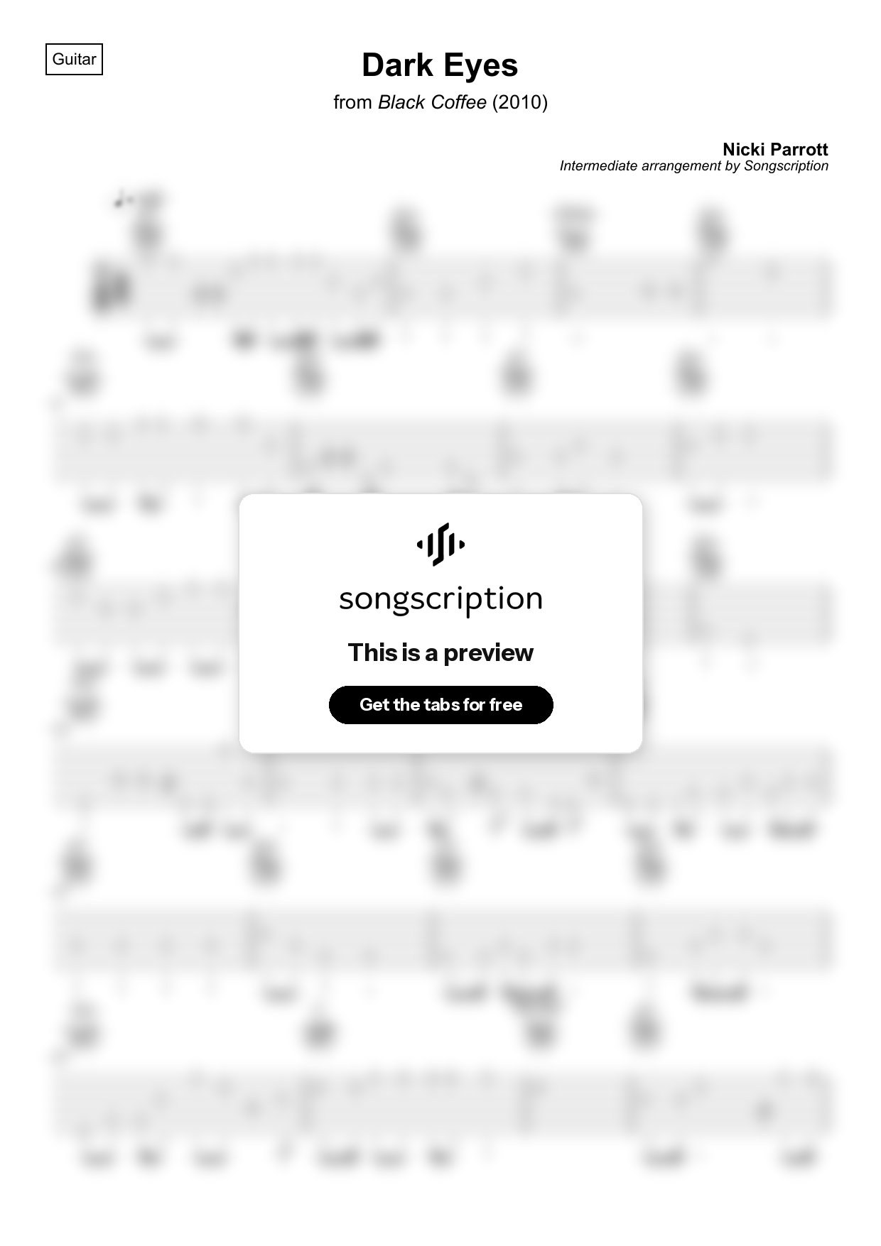 Intermediate Acoustic Guitar Tabs for "Dark Eyes" by Nicki Parrott