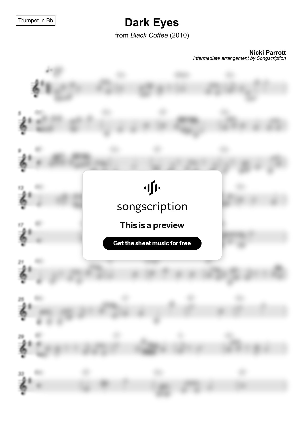 Intermediate Trumpet Sheet Music for "Dark Eyes" by Nicki Parrott