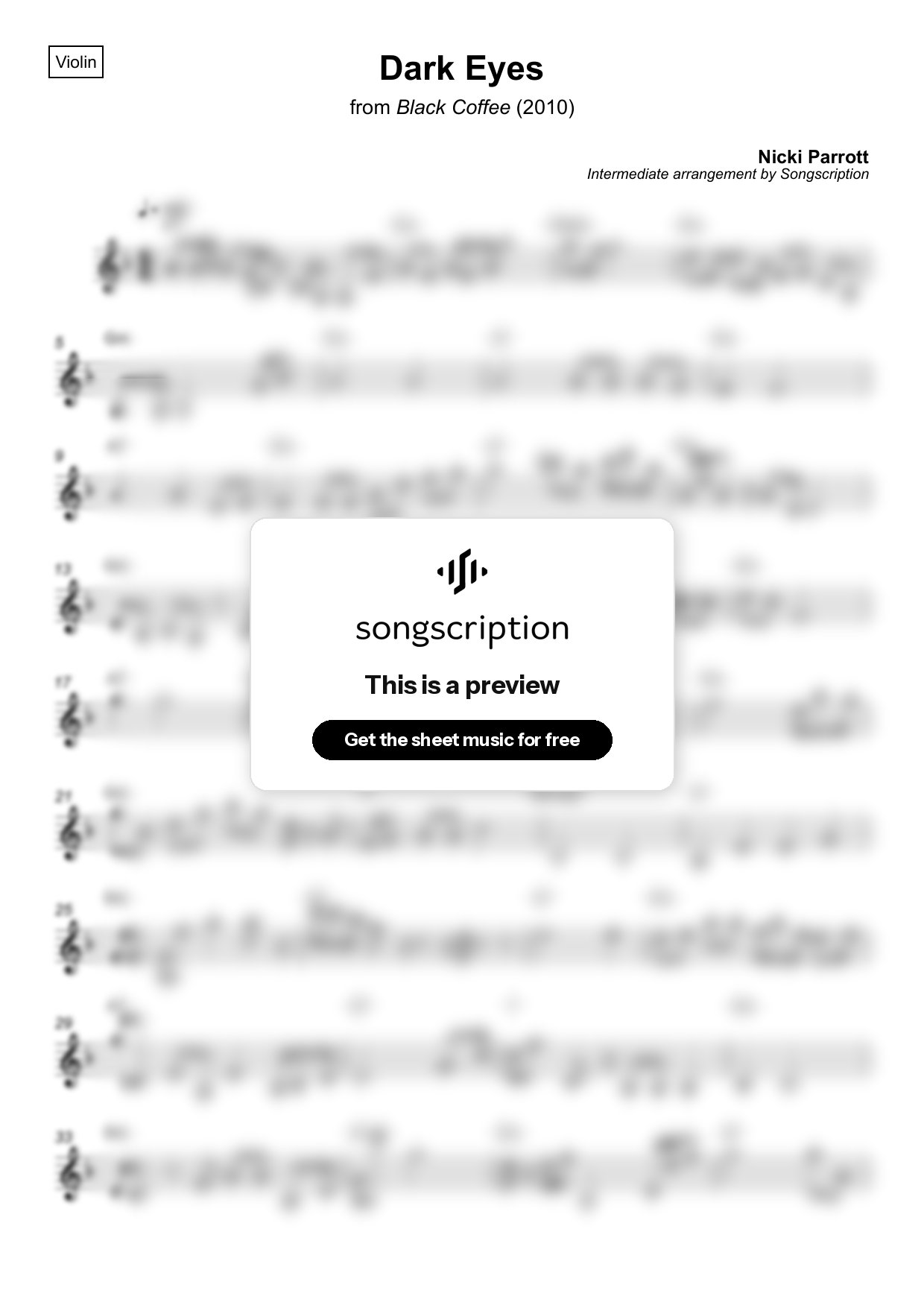 Intermediate Violin Sheet Music for "Dark Eyes" by Nicki Parrott