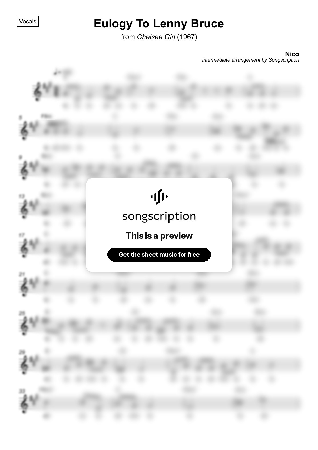 Intermediate Vocals Sheet Music for "Eulogy To Lenny Bruce" by Nico